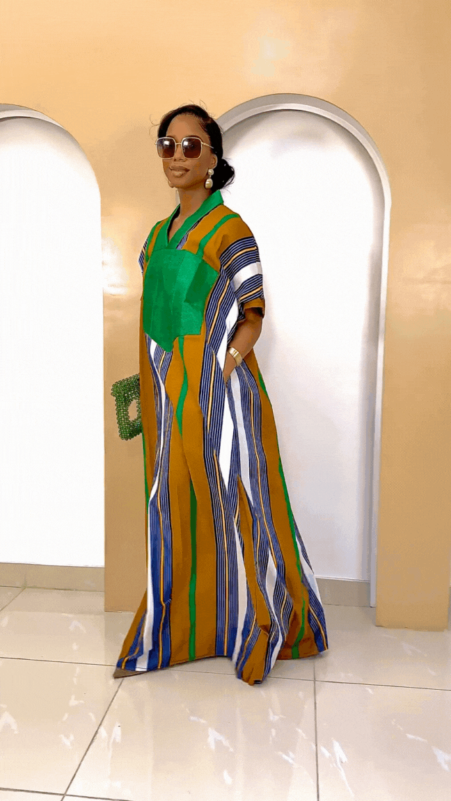 Striped Bubu Dress African Maxi Heritage Style L Striped Bubu Dress African Maxi Heritage Style L
