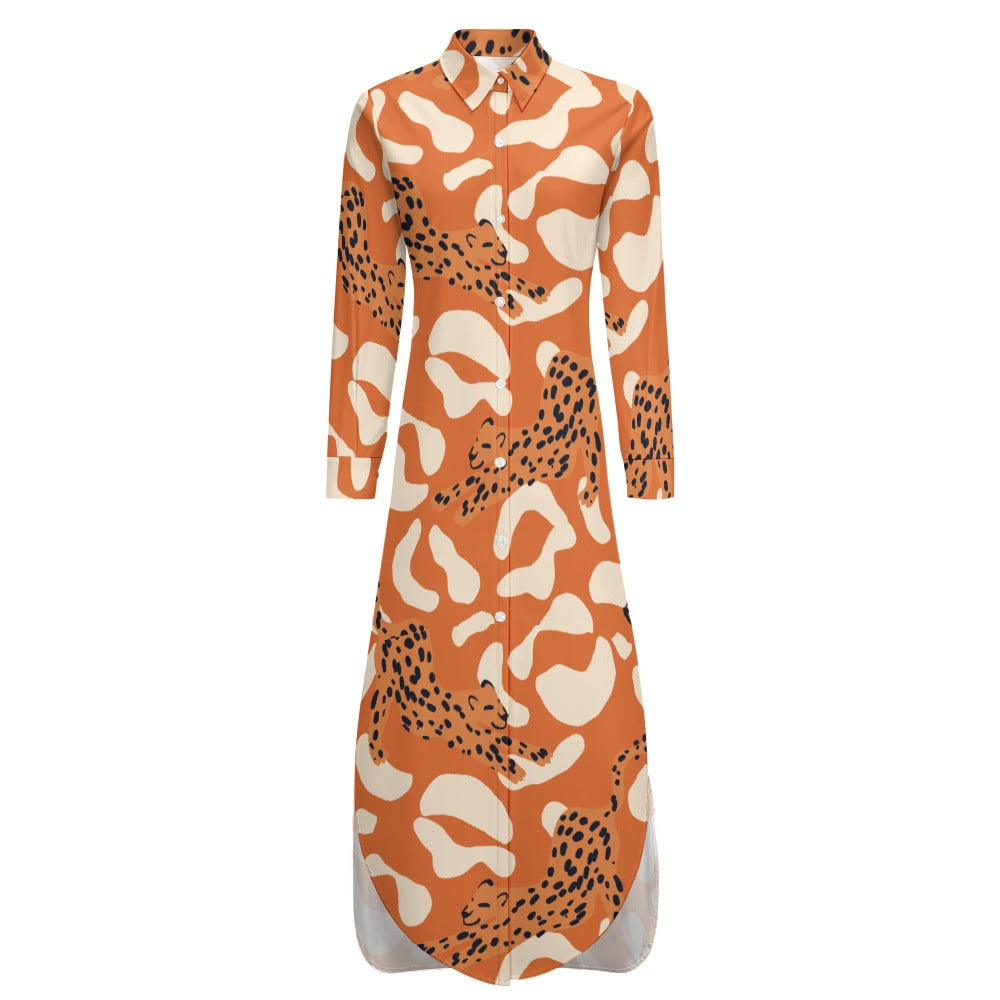Orange Leopard Shirt Dress