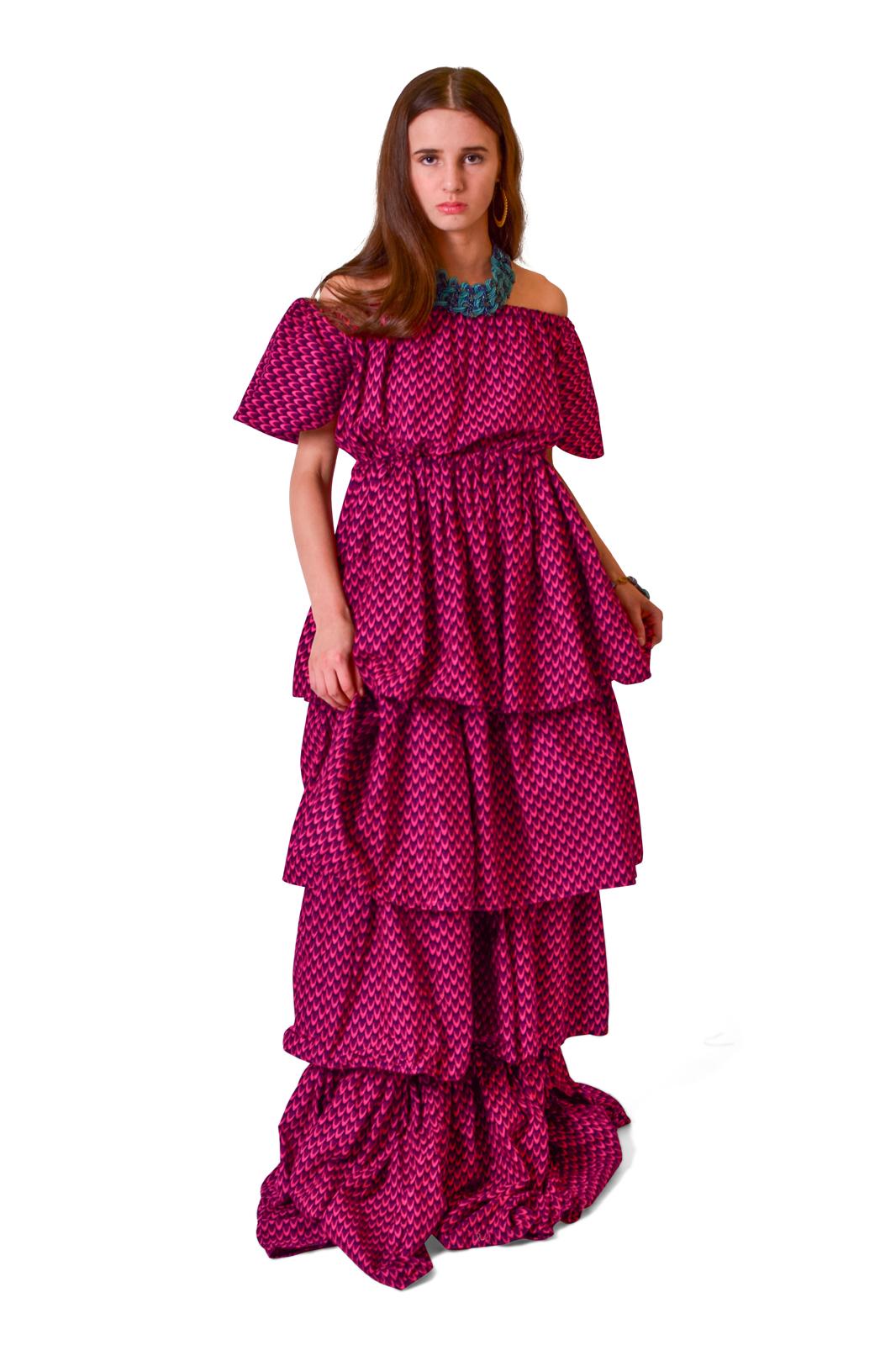 Uden Ankara Off-Shoulder Tiered Gown Hand-Crafted African Fashion 4XL Uden Ankara Off-Shoulder Tiered Gown Hand-Crafted African Fashion 4XL