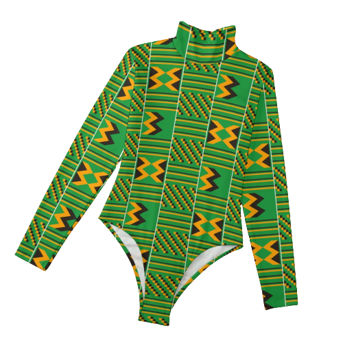 Green African Print Turtleneck Bodysuit