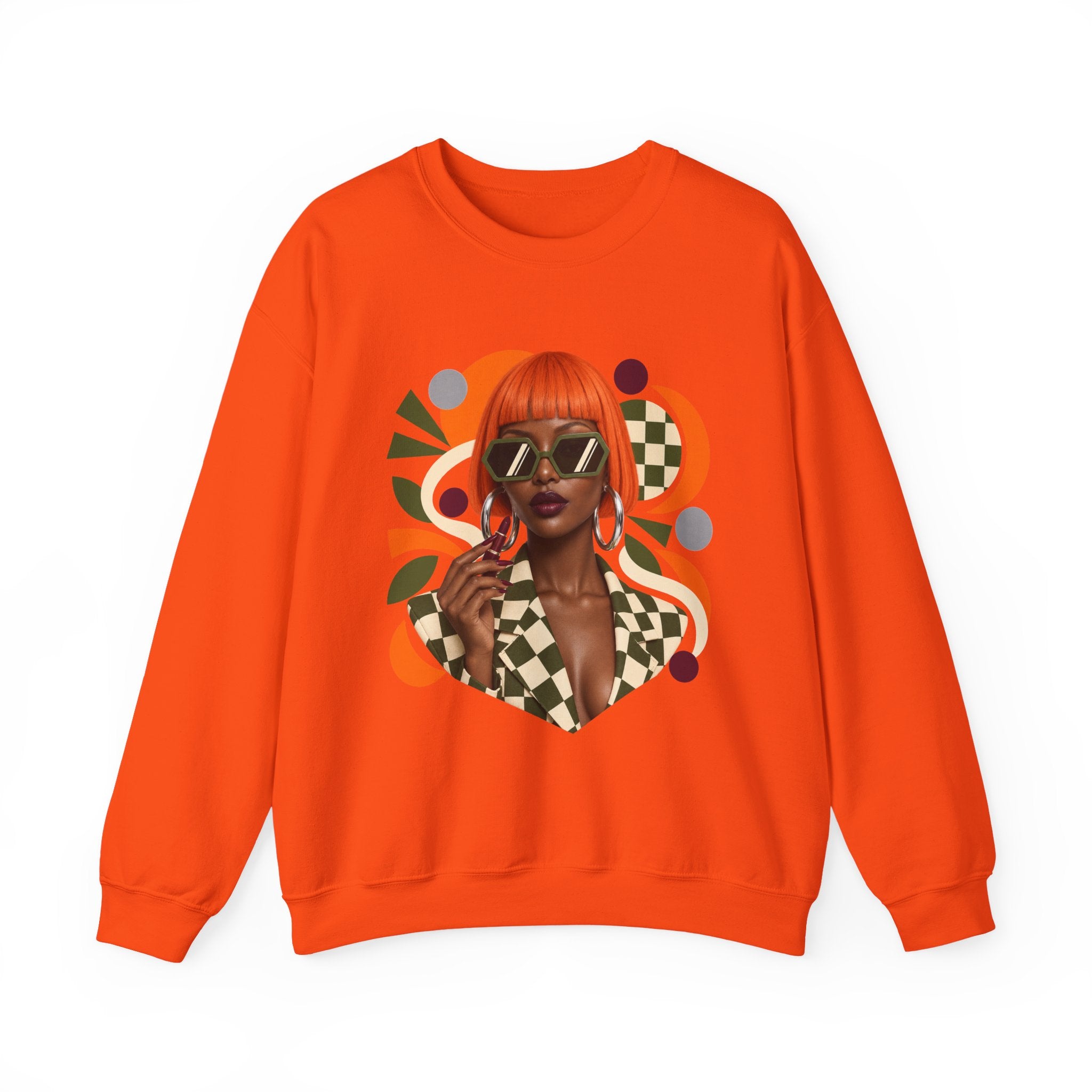 Retro Orange Bob Fashion Illustration Sweatshirt | Vintage Geometric Portrait