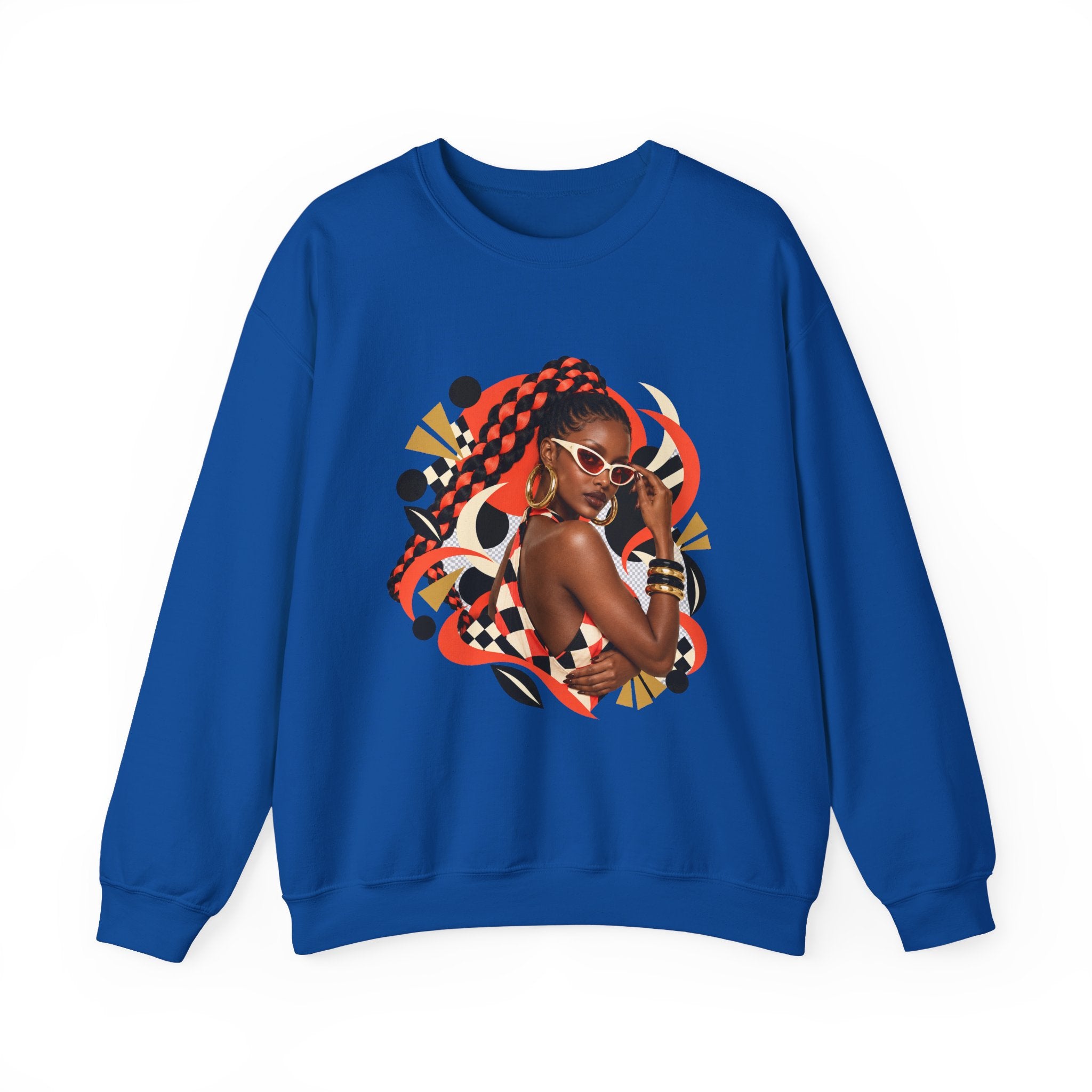 Afro Chic Crewneck Sweatshirt — Bold Red Braids Graphic