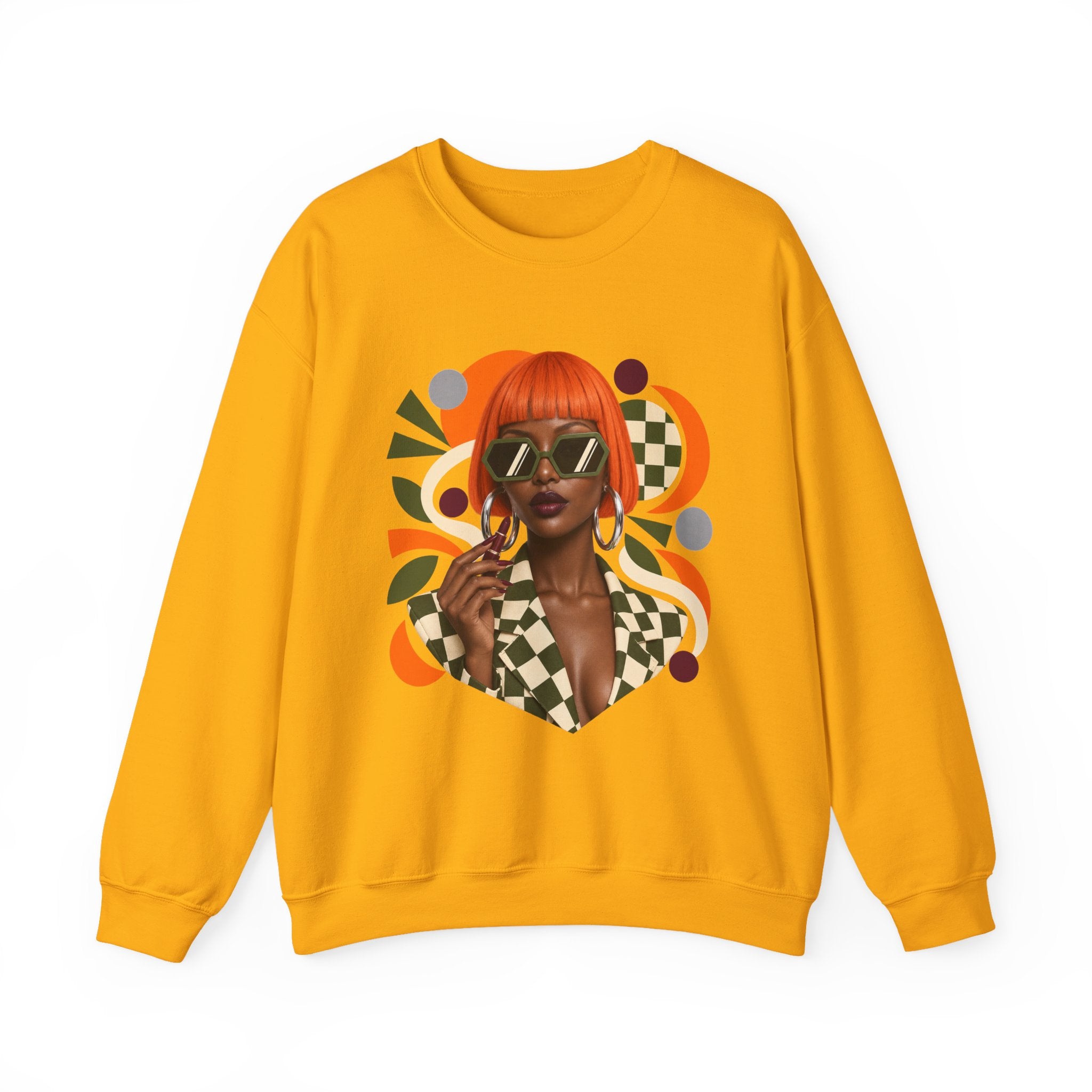 Retro Orange Bob Fashion Illustration Sweatshirt | Vintage Geometric Portrait