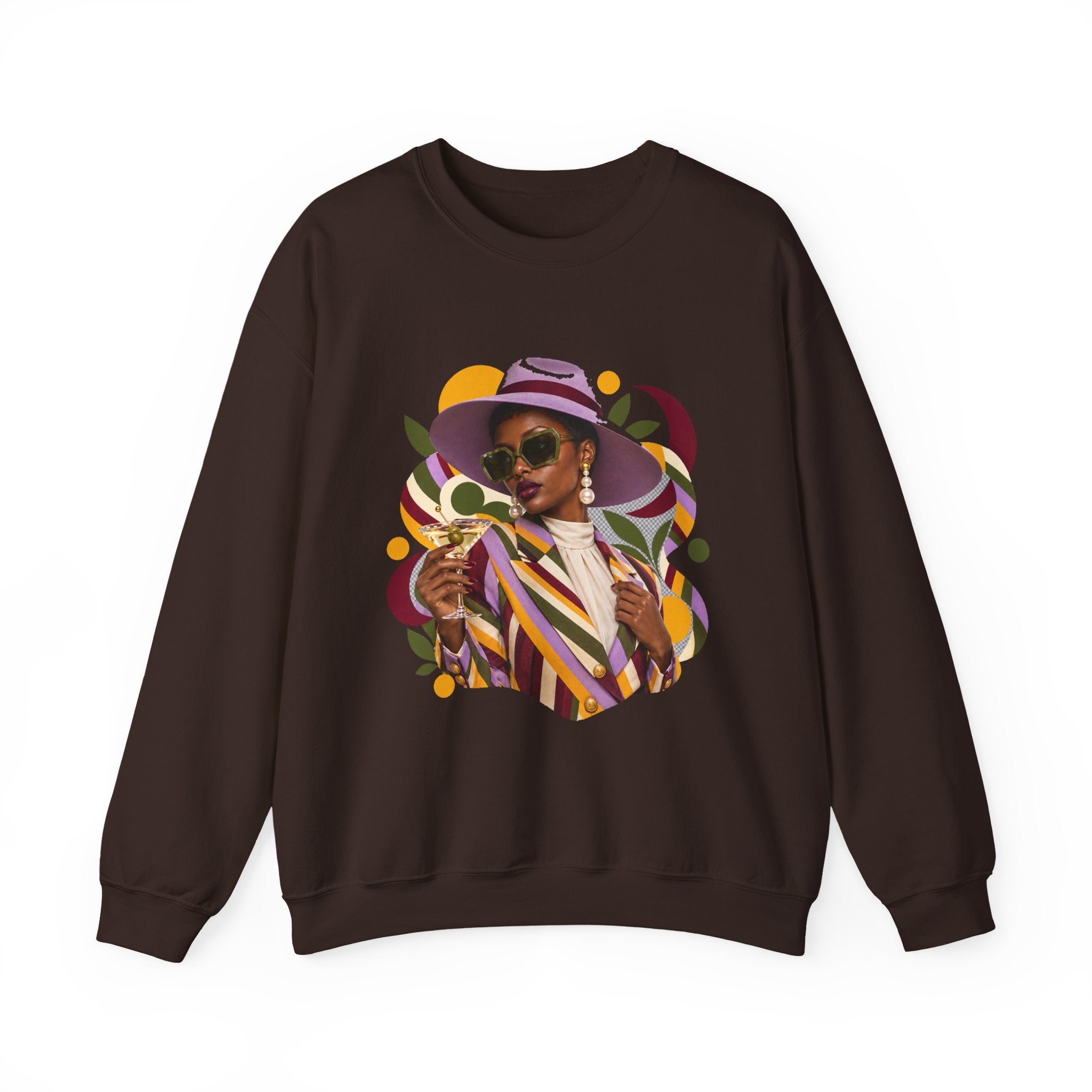 Crewneck Sweatshirt — Retro Chic Black Woman Portrait Graphic