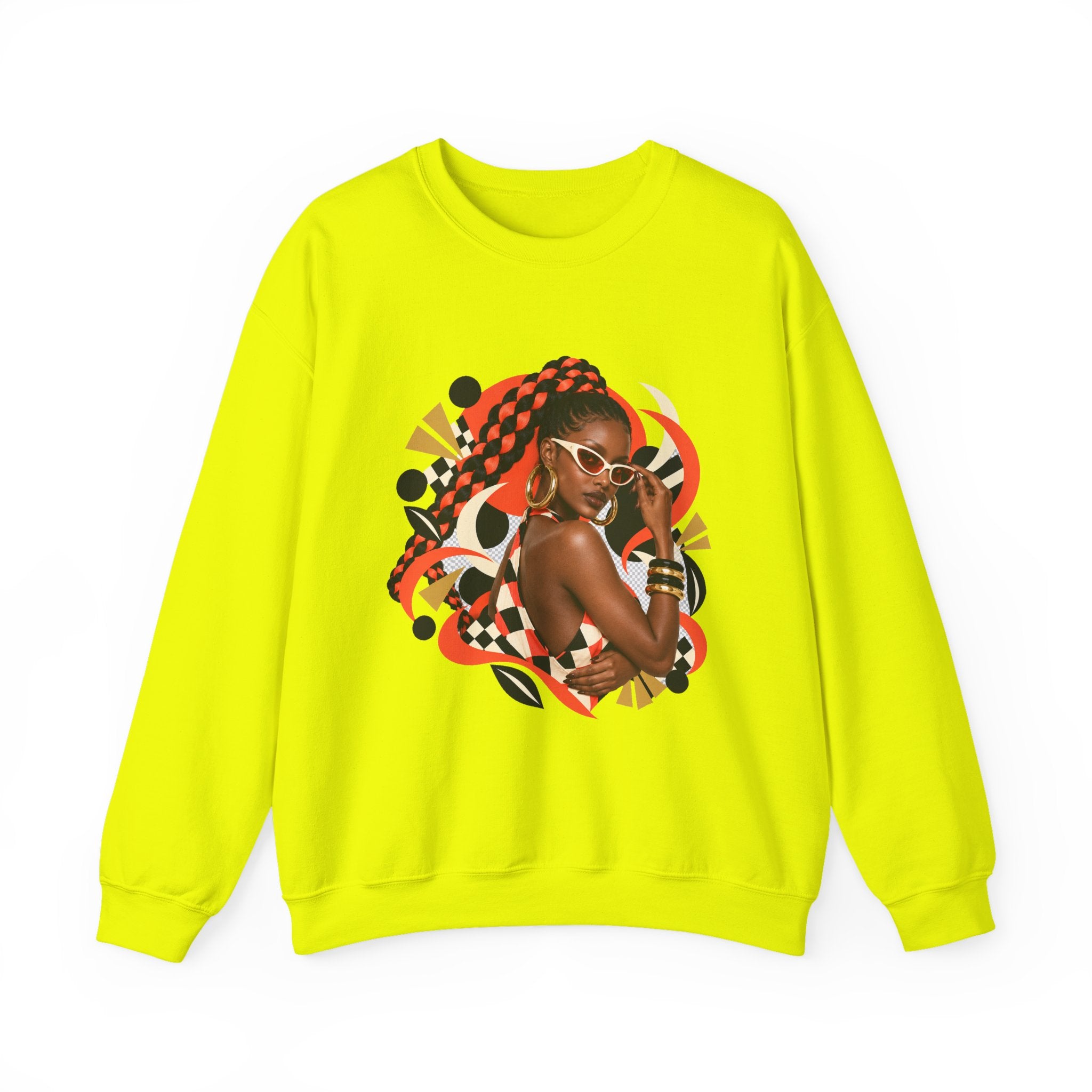 Afro Chic Crewneck Sweatshirt — Bold Red Braids Graphic