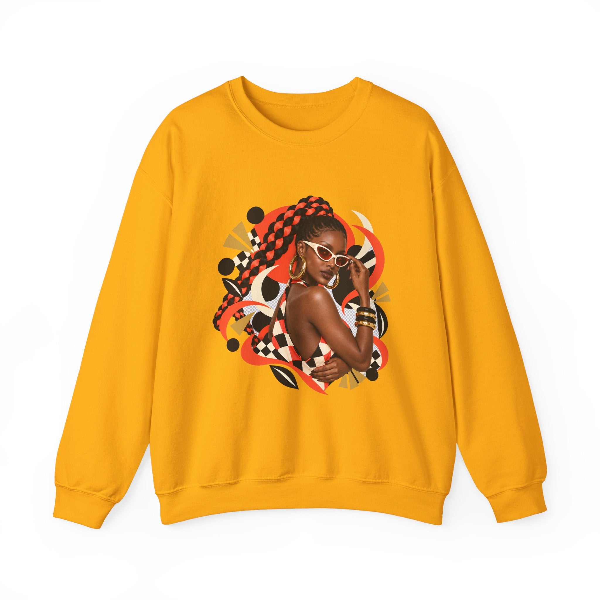 Afro Chic Crewneck Sweatshirt — Bold Red Braids Graphic