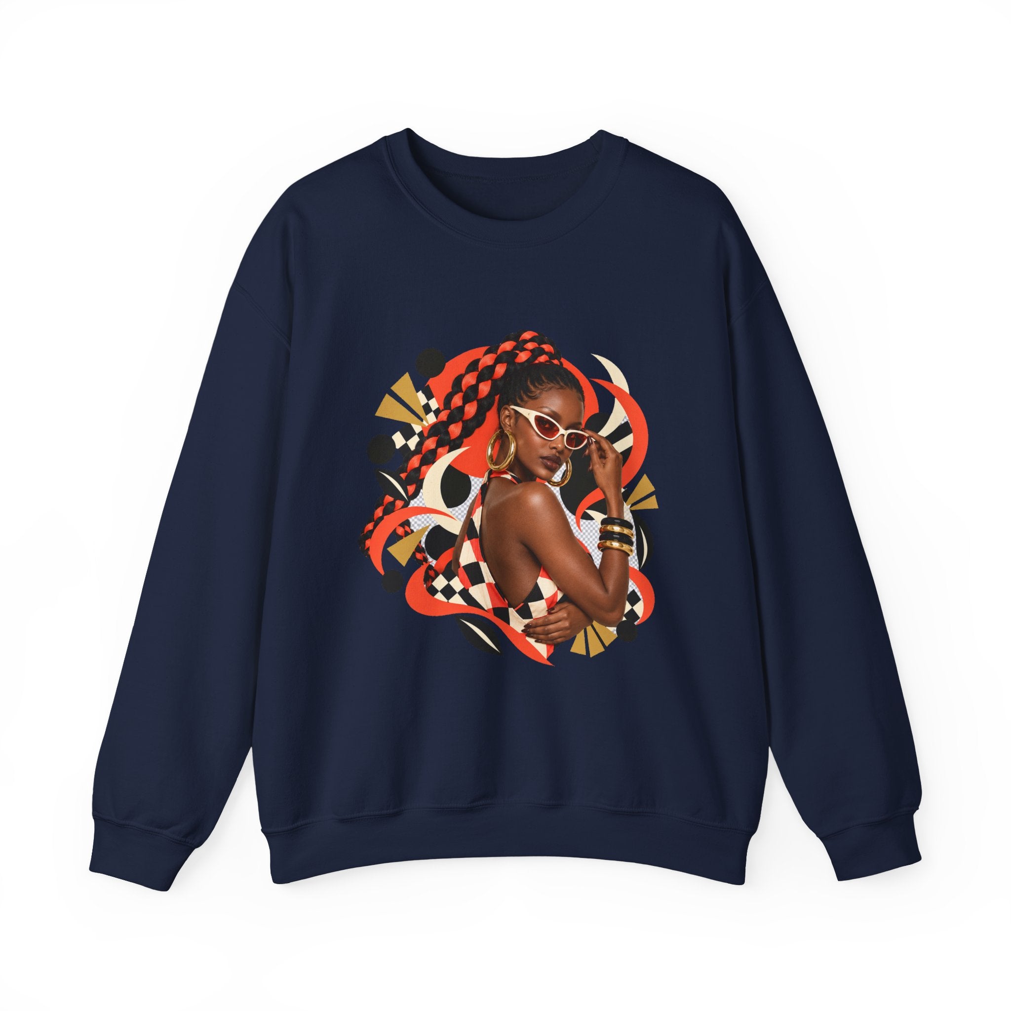 Afro Chic Crewneck Sweatshirt — Bold Red Braids Graphic