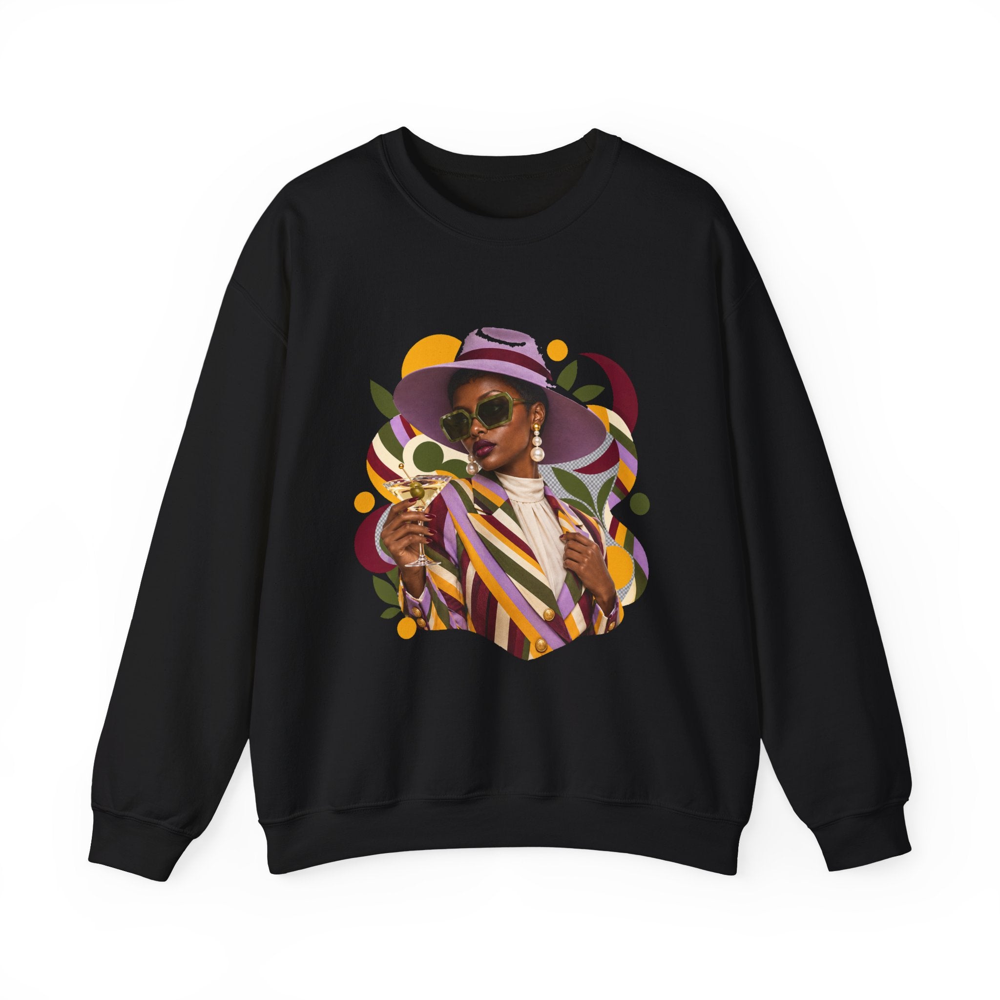 Crewneck Sweatshirt — Retro Chic Black Woman Portrait Graphic