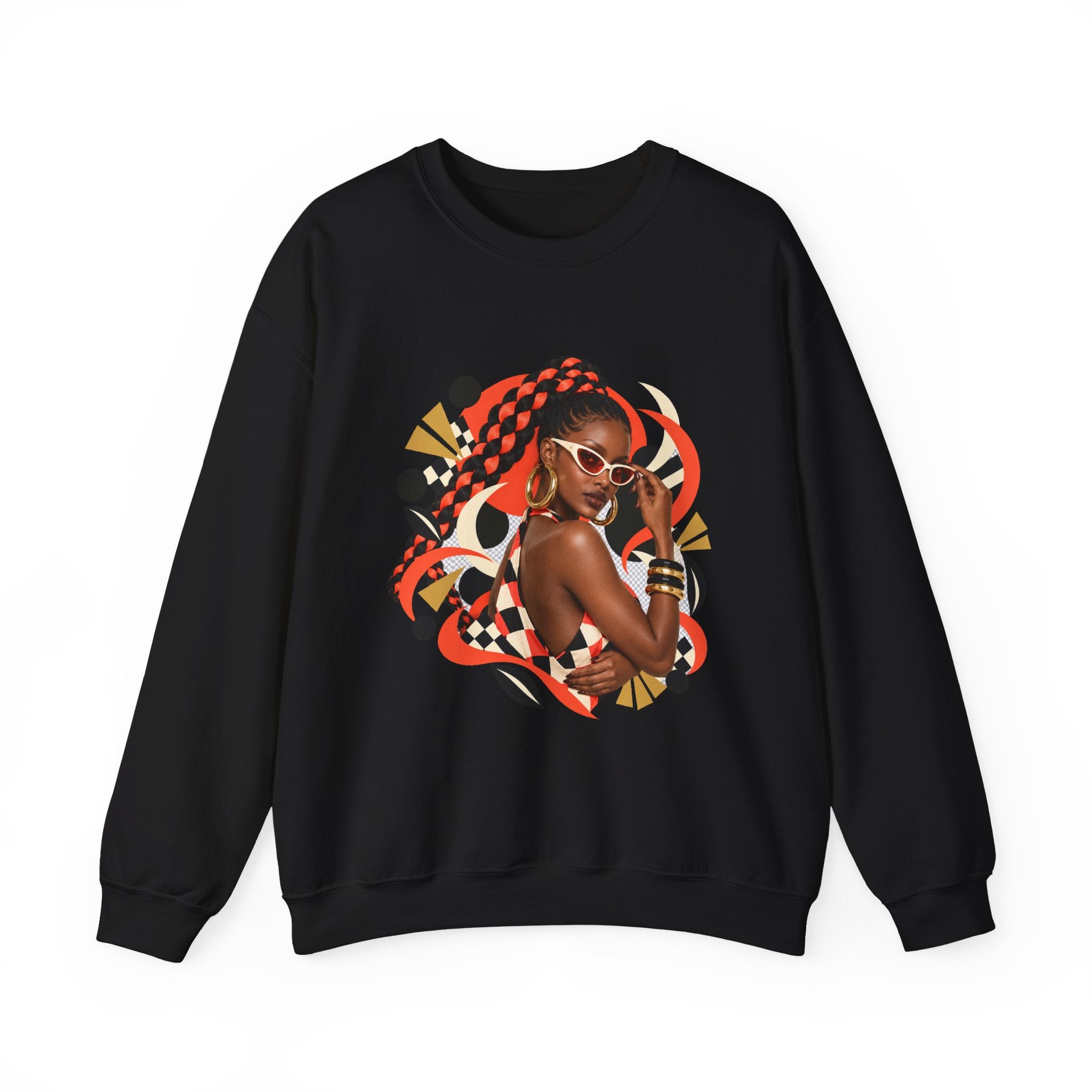 Afro Chic Crewneck Sweatshirt — Bold Red Braids Graphic