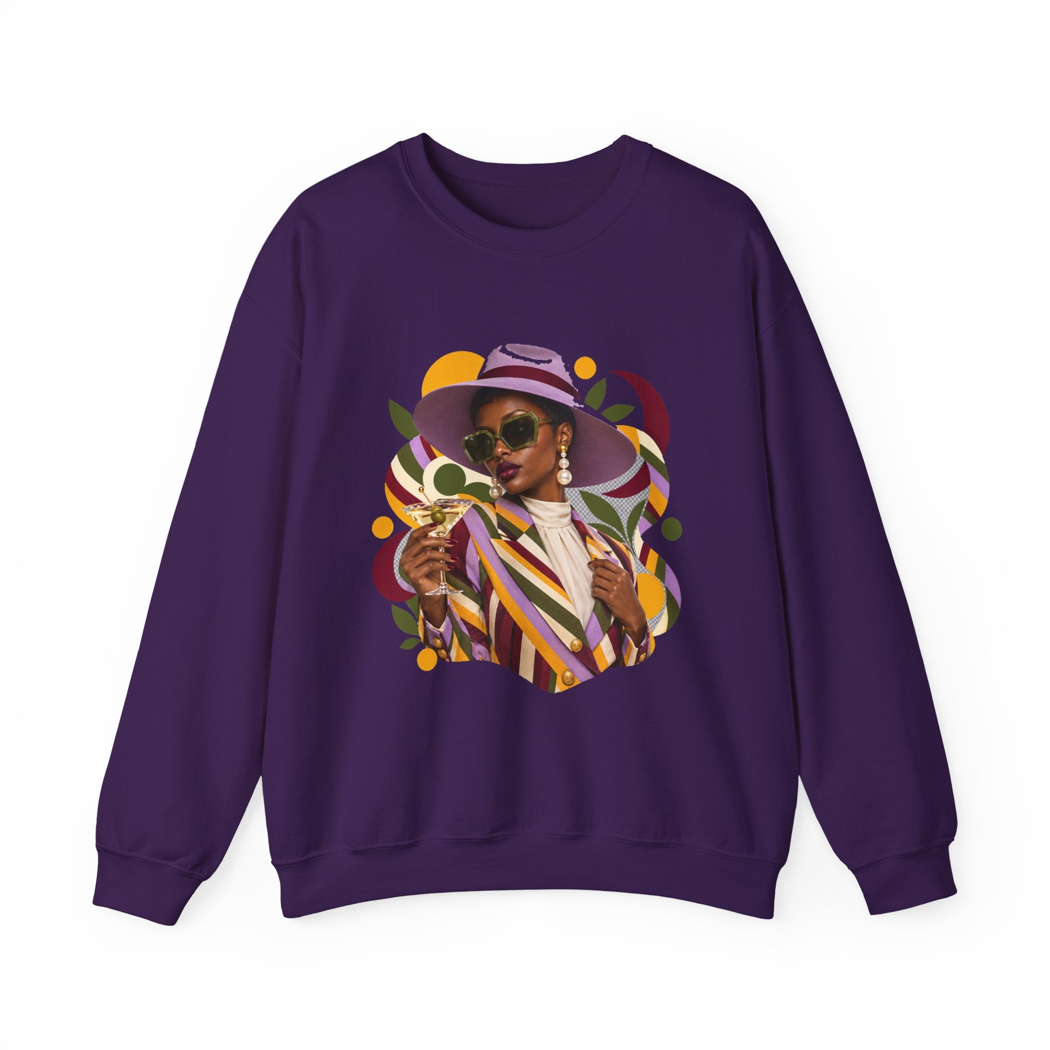 Crewneck Sweatshirt — Retro Chic Black Woman Portrait Graphic