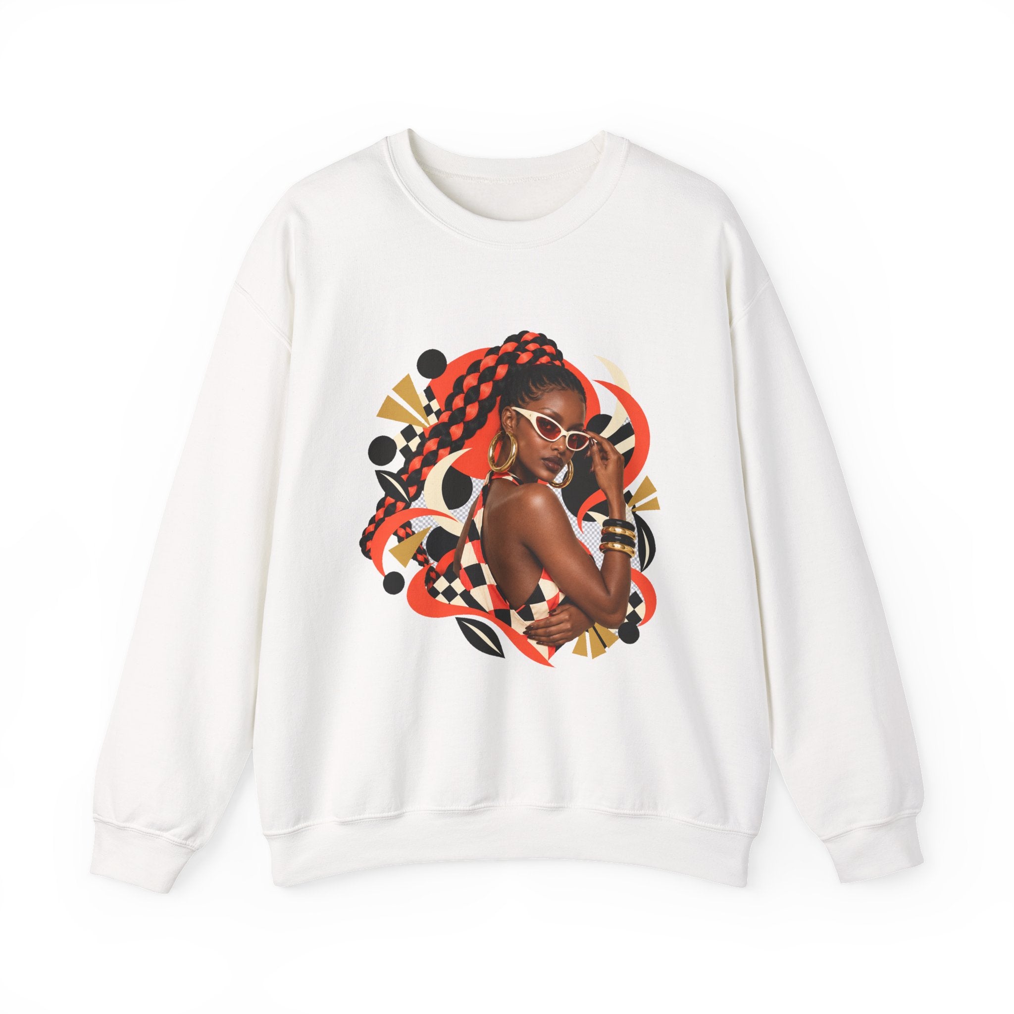 Afro Chic Crewneck Sweatshirt — Bold Red Braids Graphic