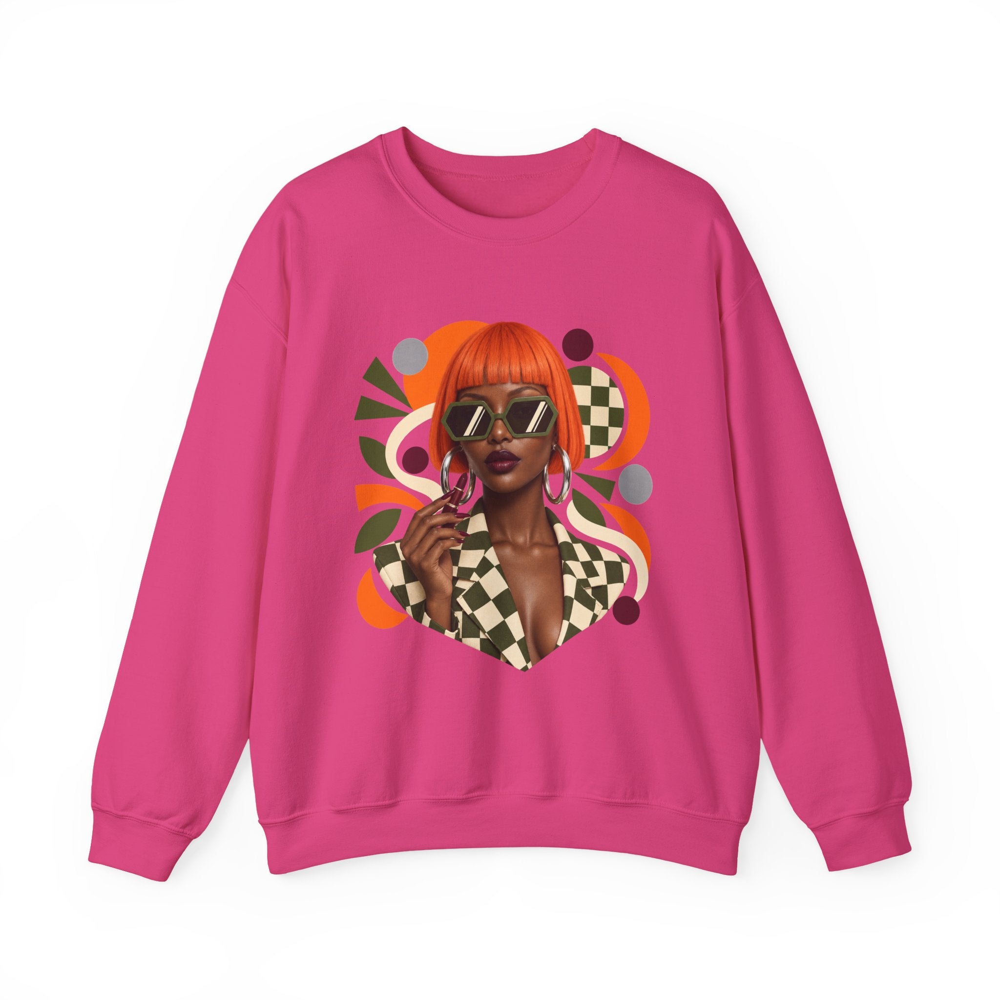 Retro Orange Bob Fashion Illustration Sweatshirt | Vintage Geometric Portrait