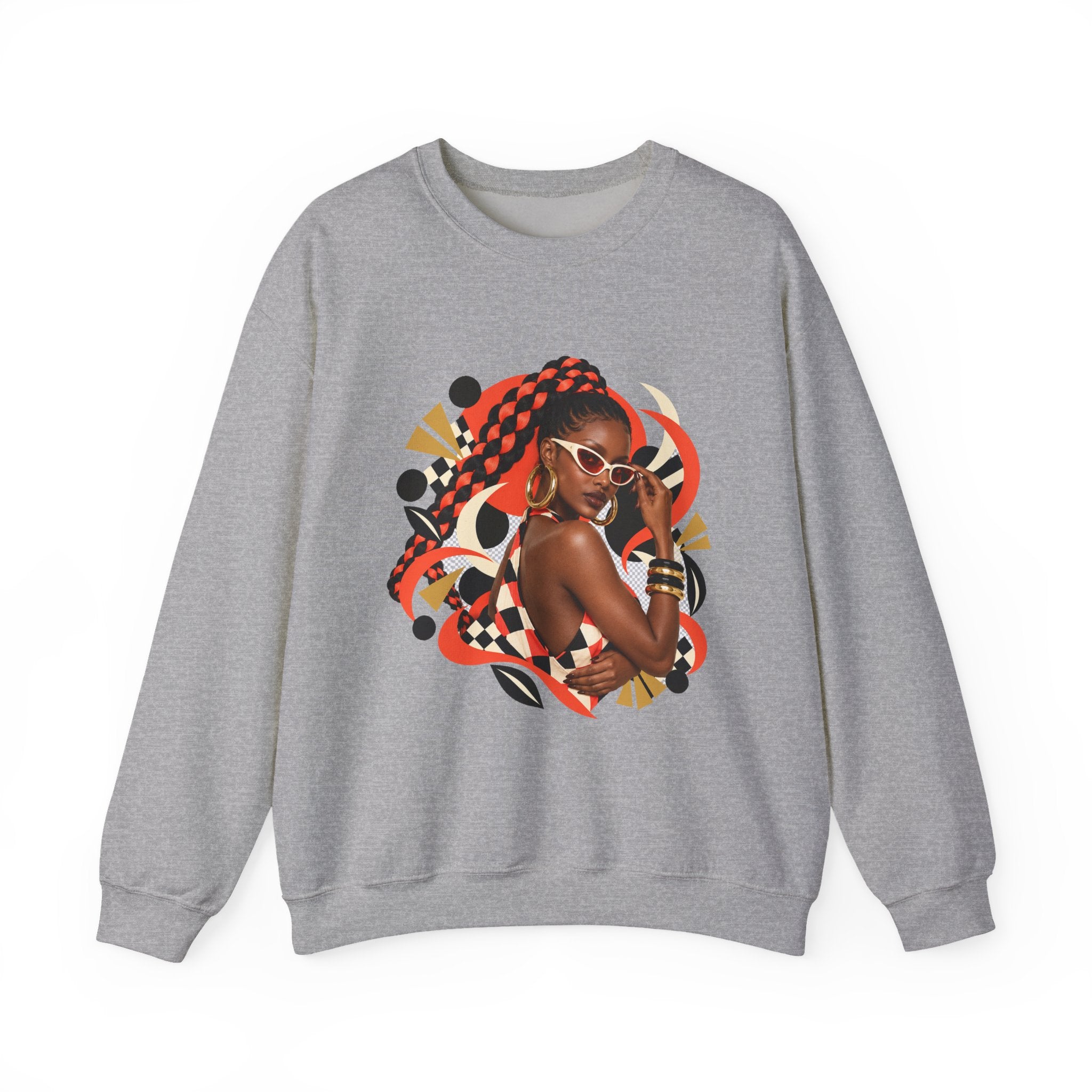 Afro Chic Crewneck Sweatshirt — Bold Red Braids Graphic