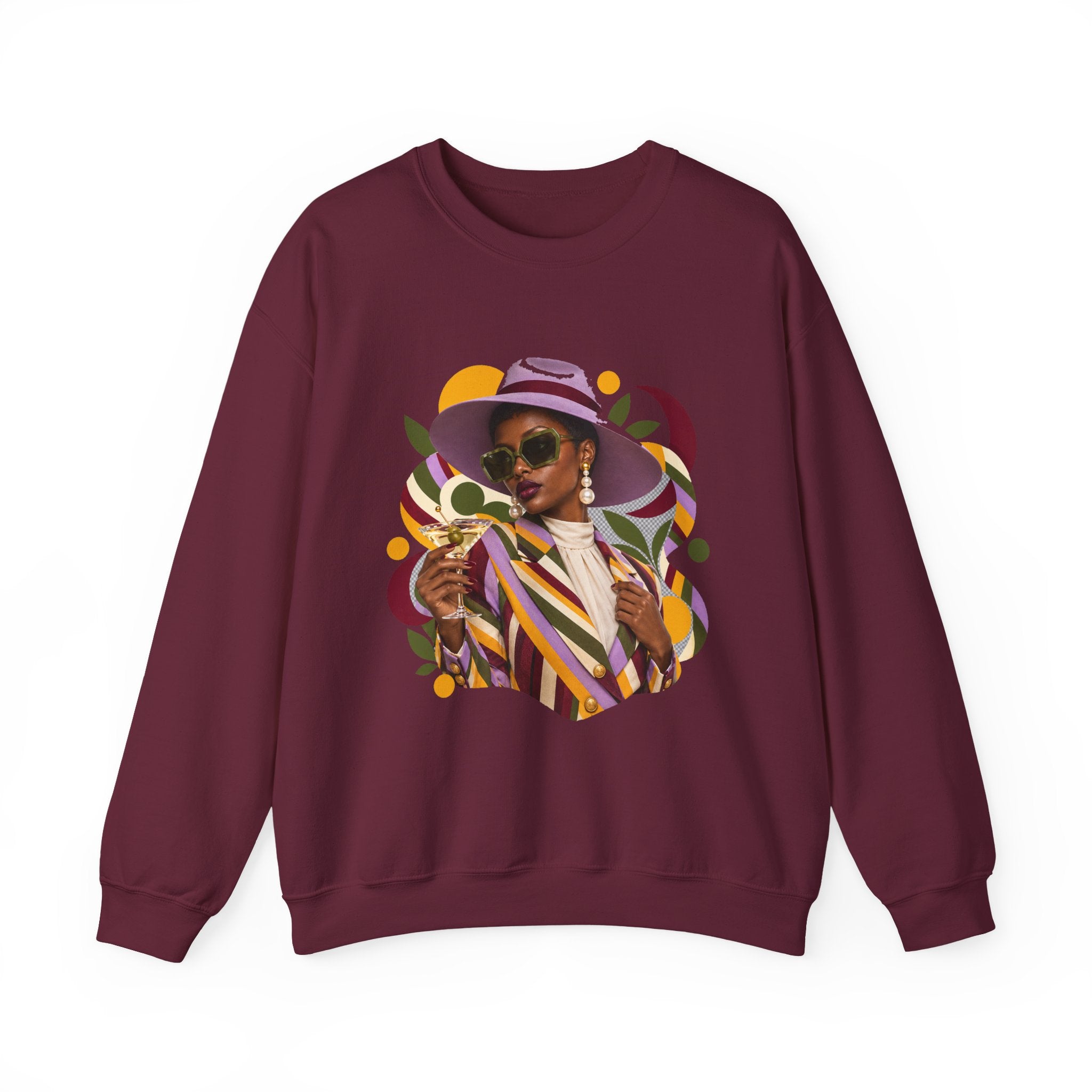 Crewneck Sweatshirt — Retro Chic Black Woman Portrait Graphic