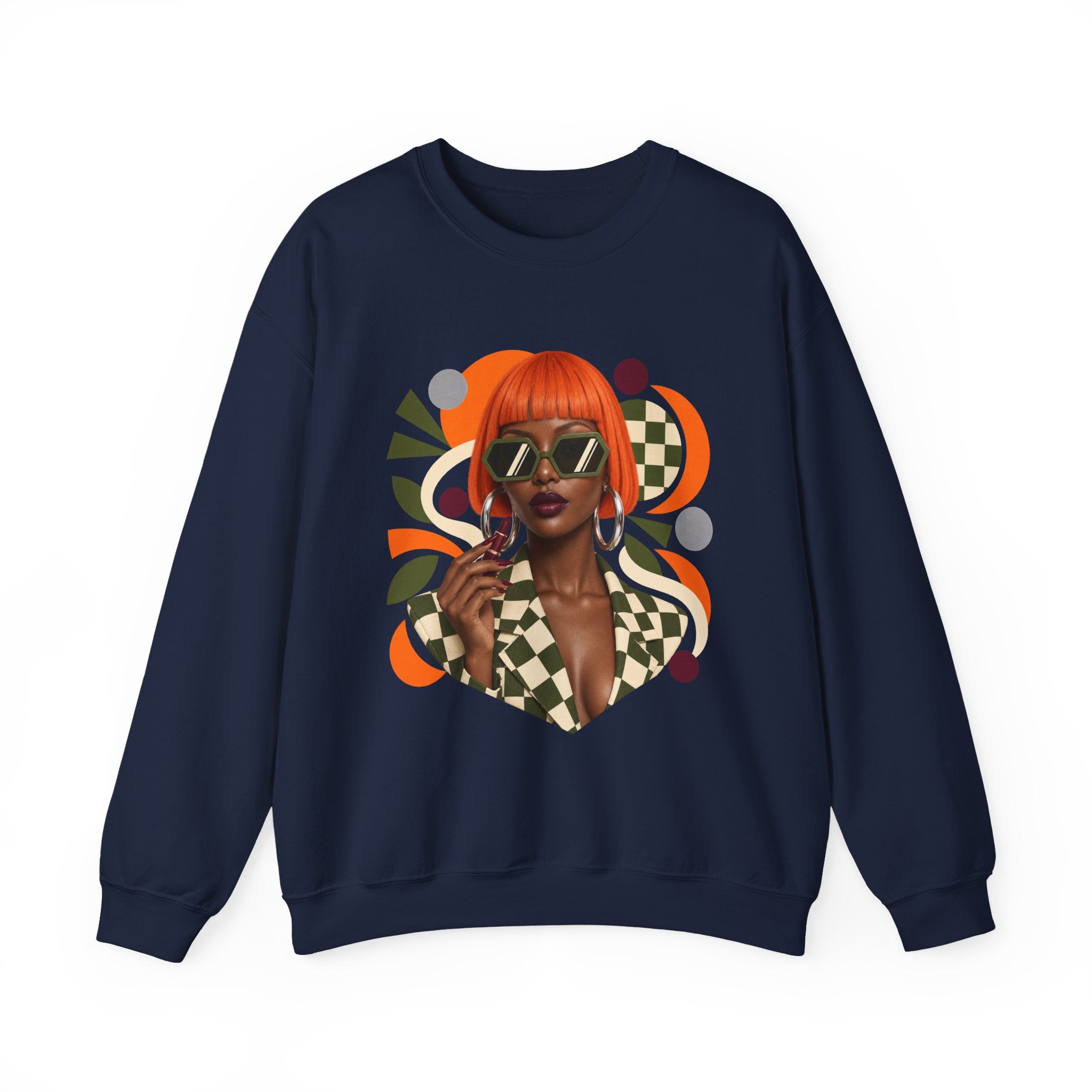 Retro Orange Bob Fashion Illustration Sweatshirt | Vintage Geometric Portrait