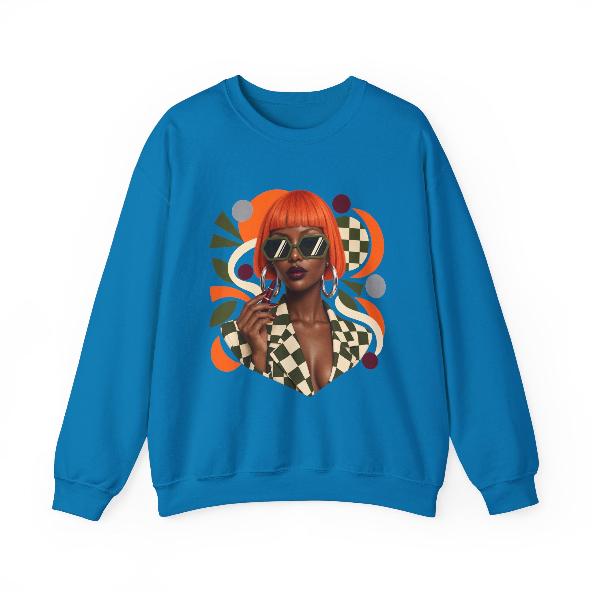 Retro Orange Bob Fashion Illustration Sweatshirt | Vintage Geometric Portrait