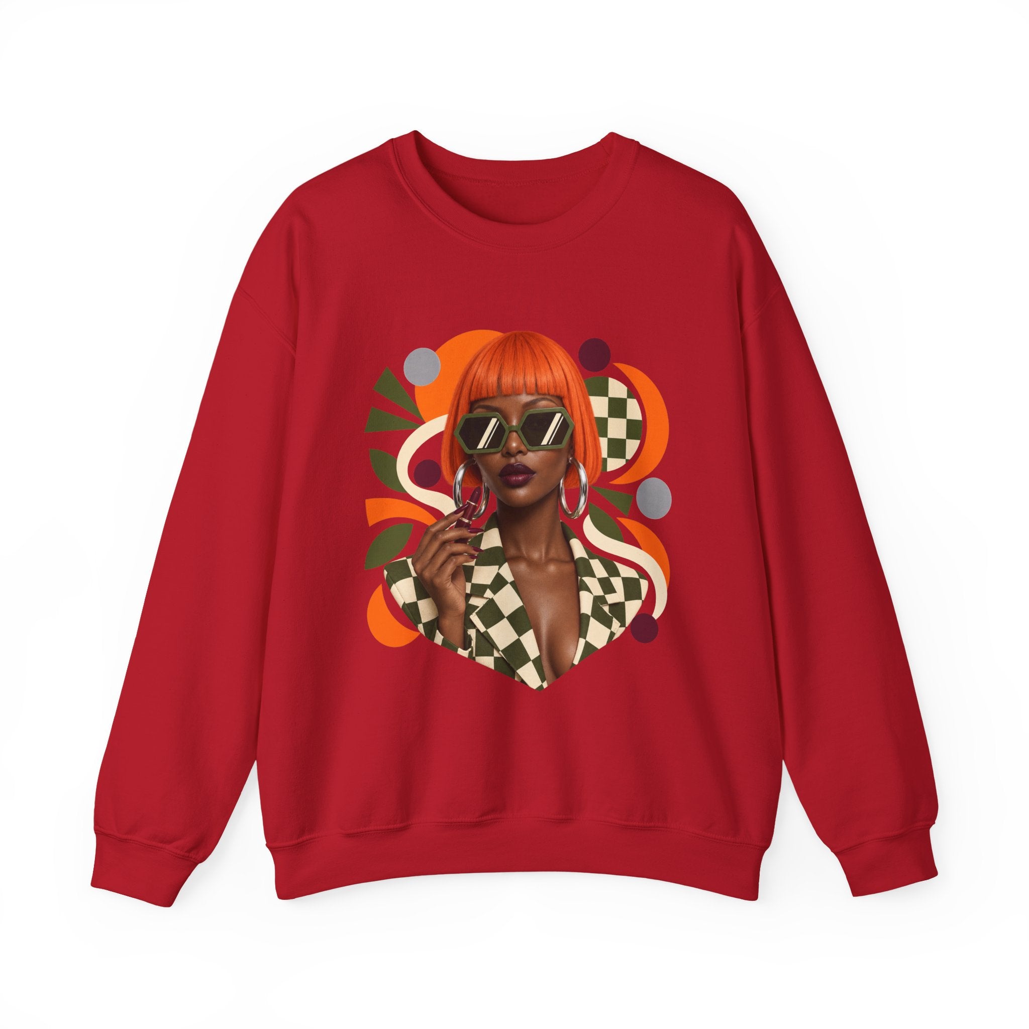 Retro Orange Bob Fashion Illustration Sweatshirt | Vintage Geometric Portrait
