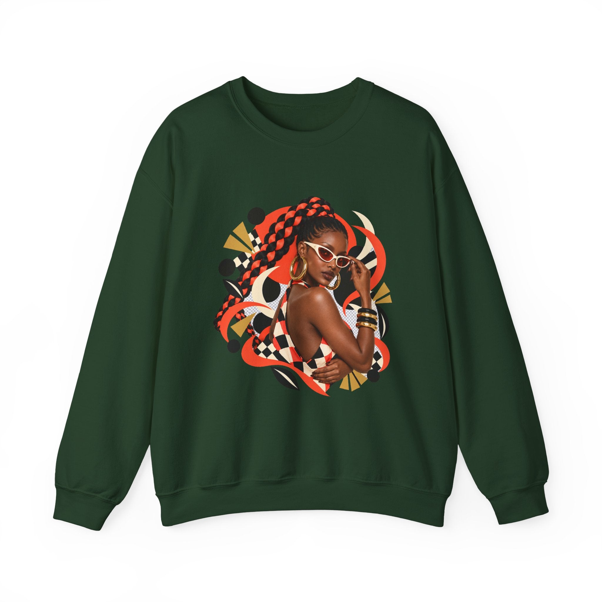 Afro Chic Crewneck Sweatshirt — Bold Red Braids Graphic