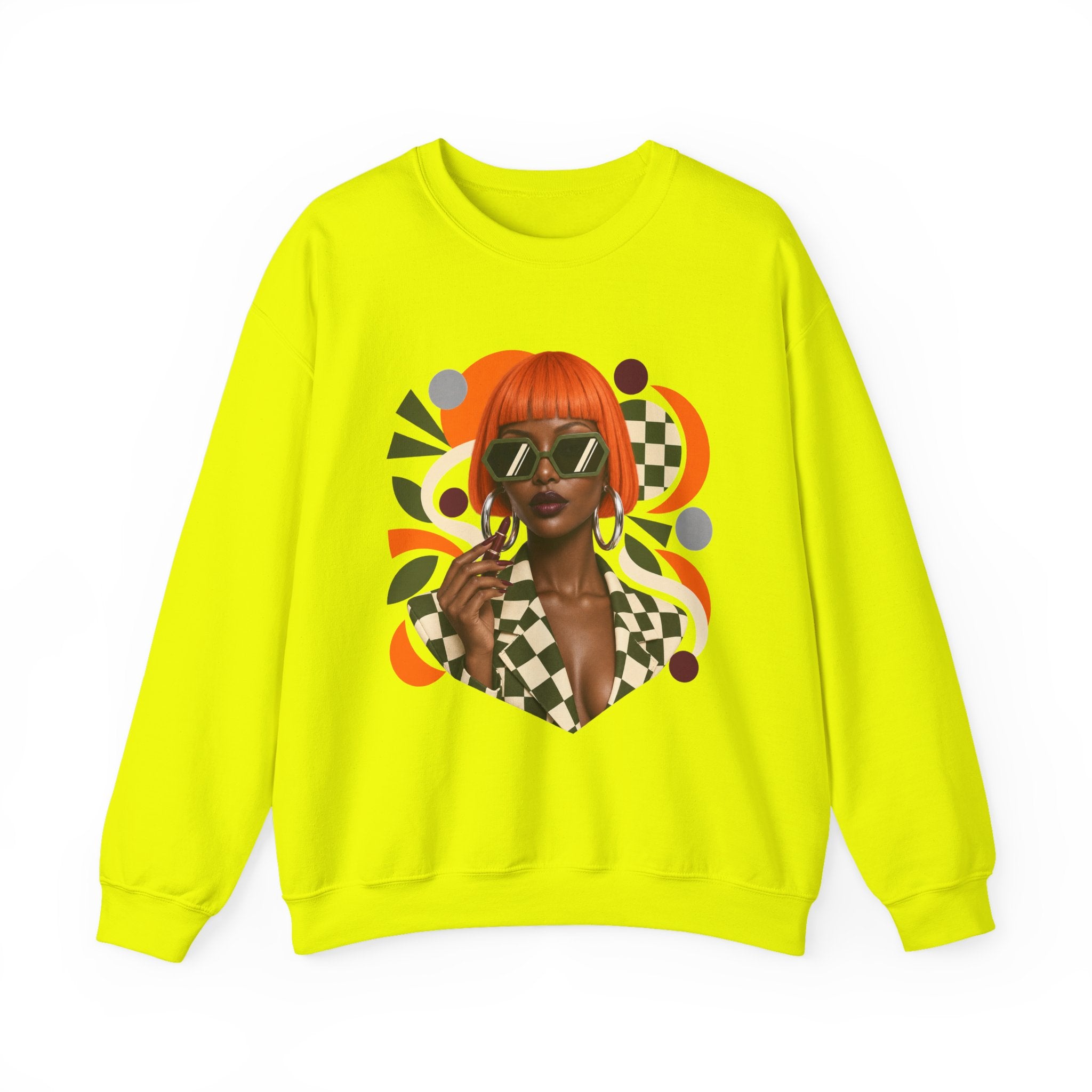 Retro Orange Bob Fashion Illustration Sweatshirt | Vintage Geometric Portrait