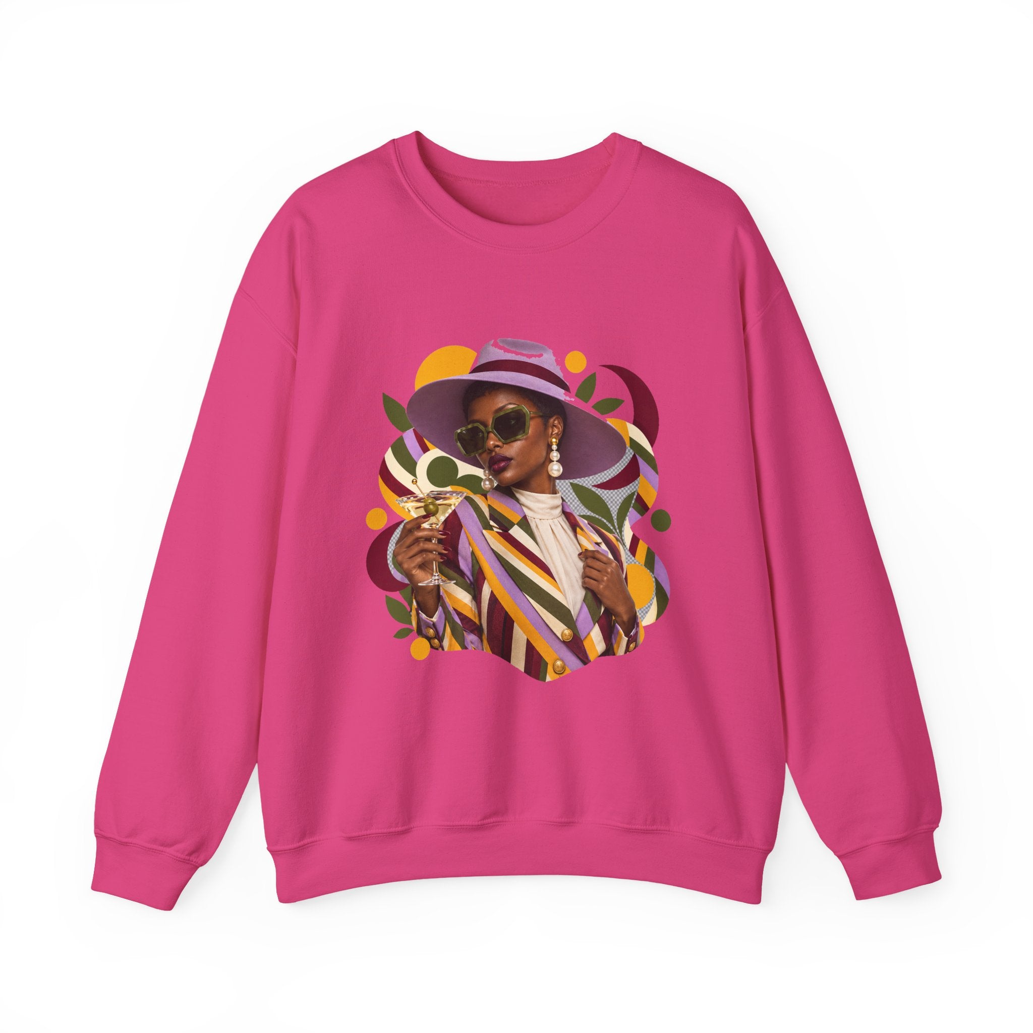 Crewneck Sweatshirt — Retro Chic Black Woman Portrait Graphic