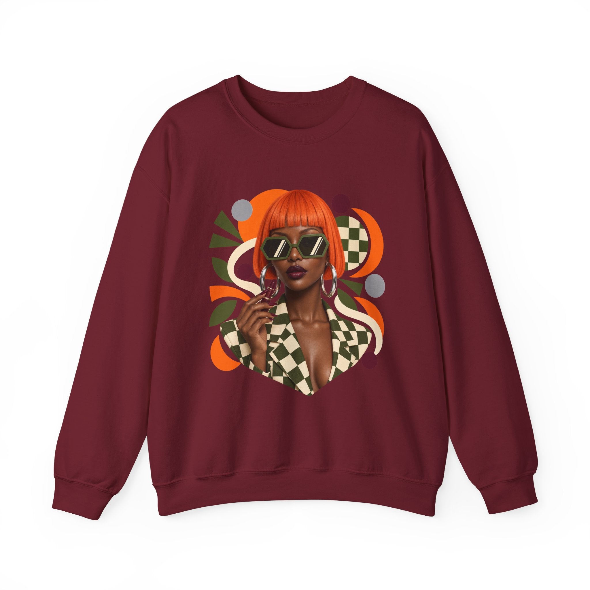 Retro Orange Bob Fashion Illustration Sweatshirt | Vintage Geometric Portrait