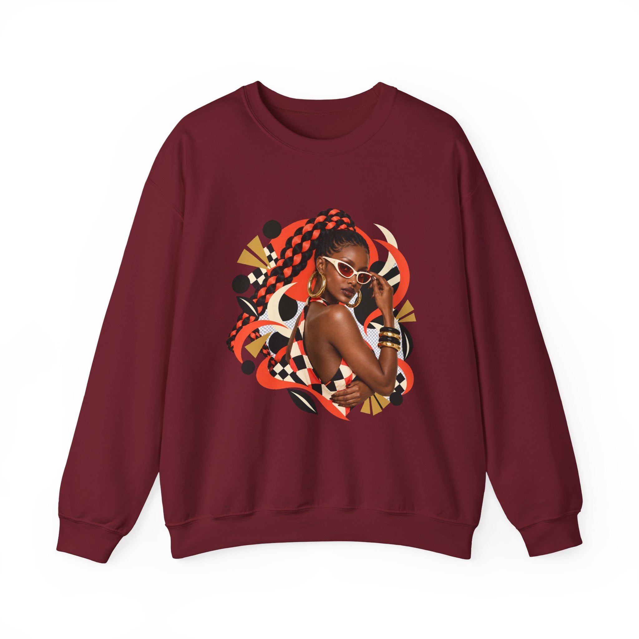 Afro Chic Crewneck Sweatshirt — Bold Red Braids Graphic
