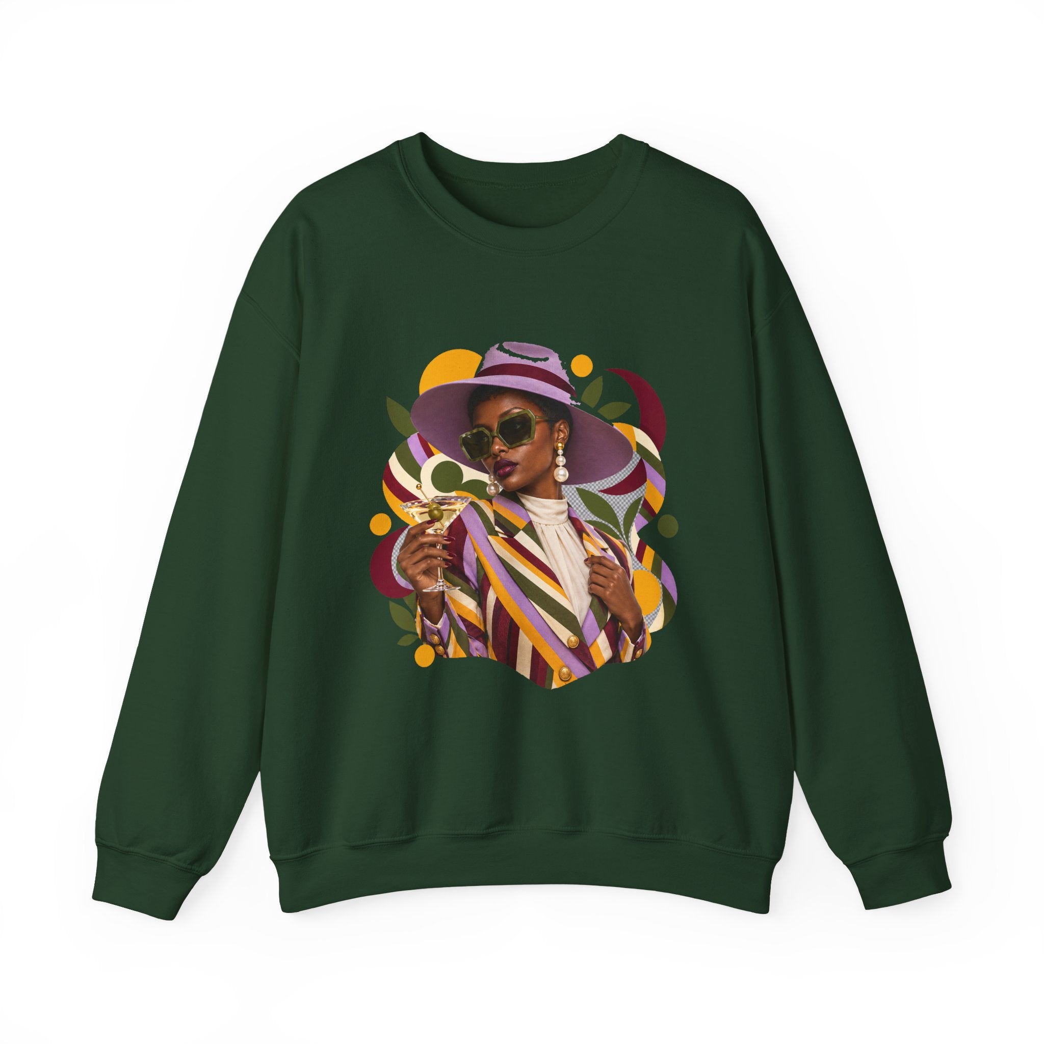 Crewneck Sweatshirt — Retro Chic Black Woman Portrait Graphic