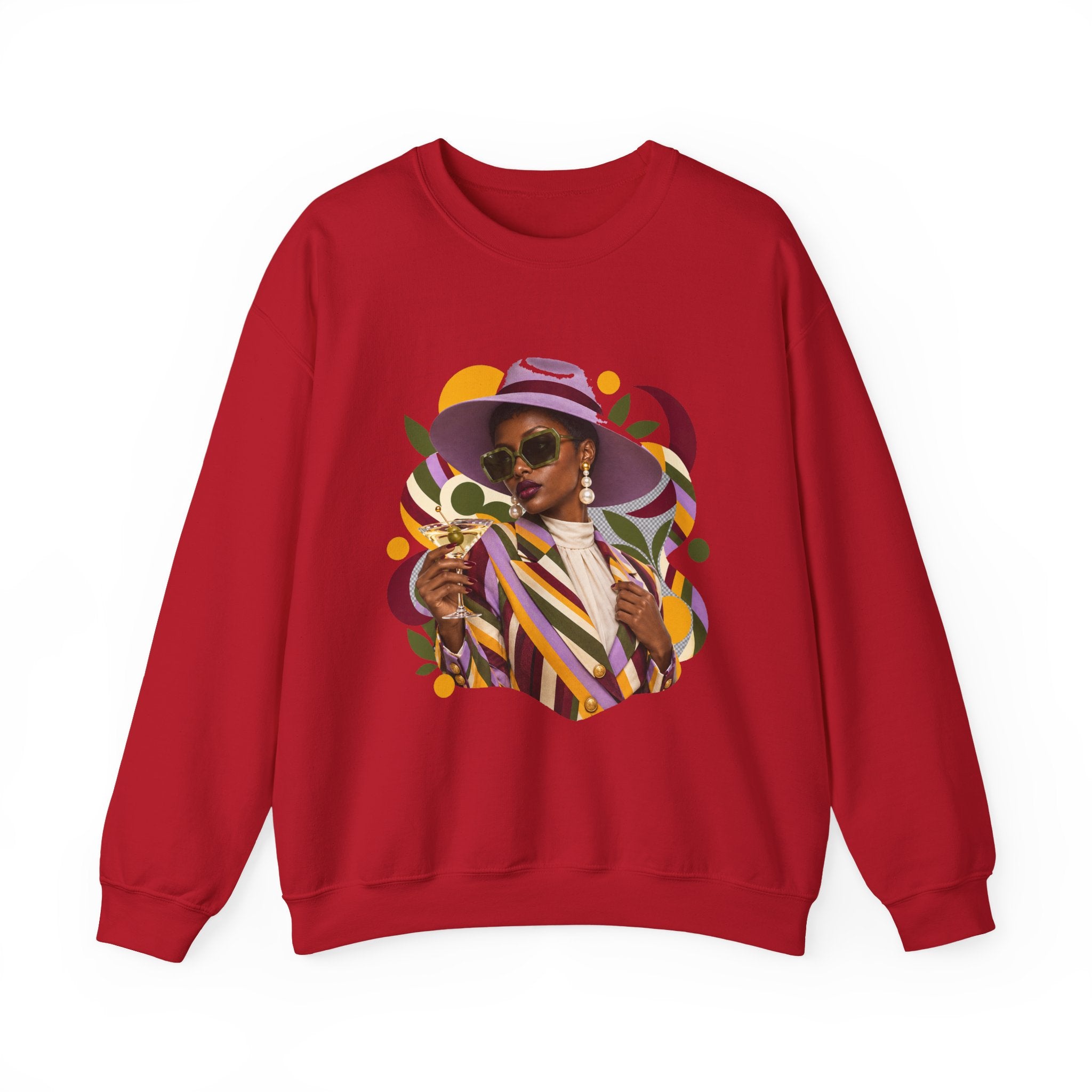 Crewneck Sweatshirt — Retro Chic Black Woman Portrait Graphic