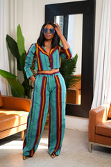 Afoma Aso oke Fabric Pants and Crop Blazer Set