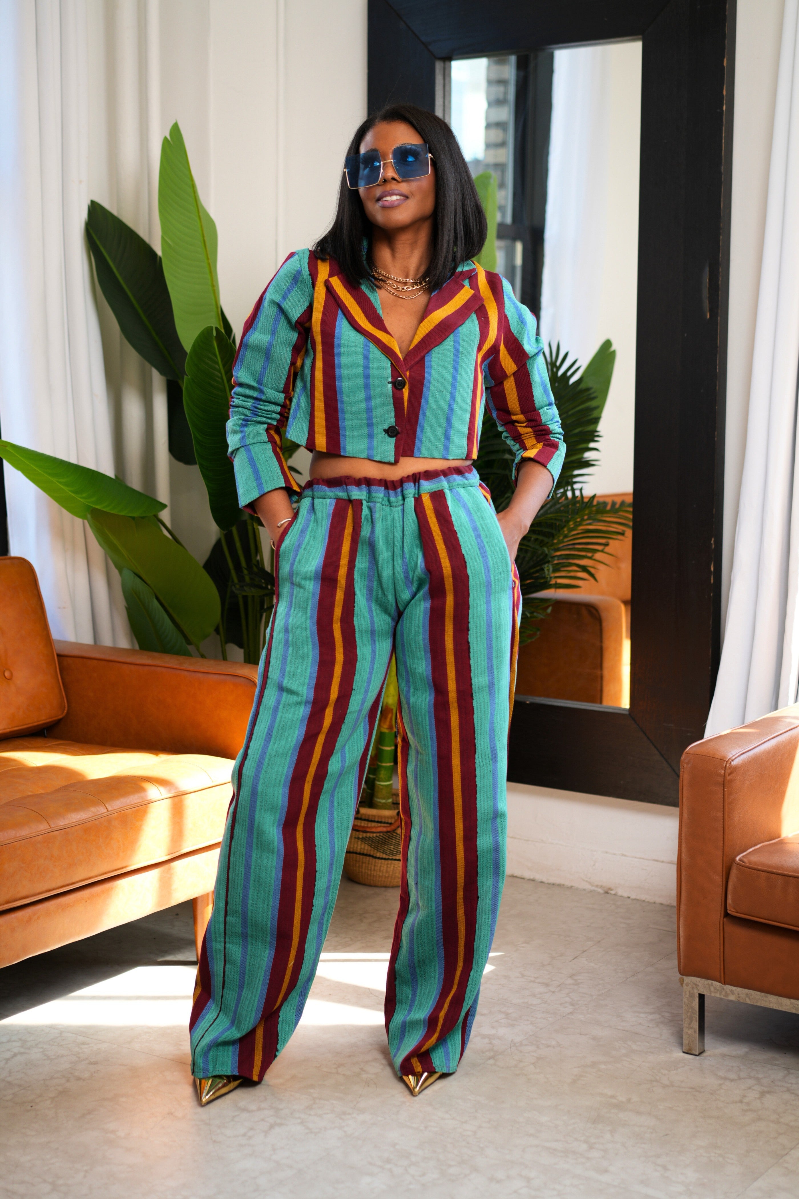Afoma Aso oke Fabric Pants and Crop Blazer Set