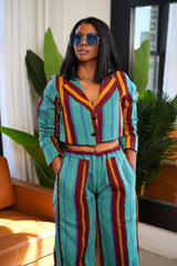 Afoma Aso oke Fabric Pants and Crop Blazer Set