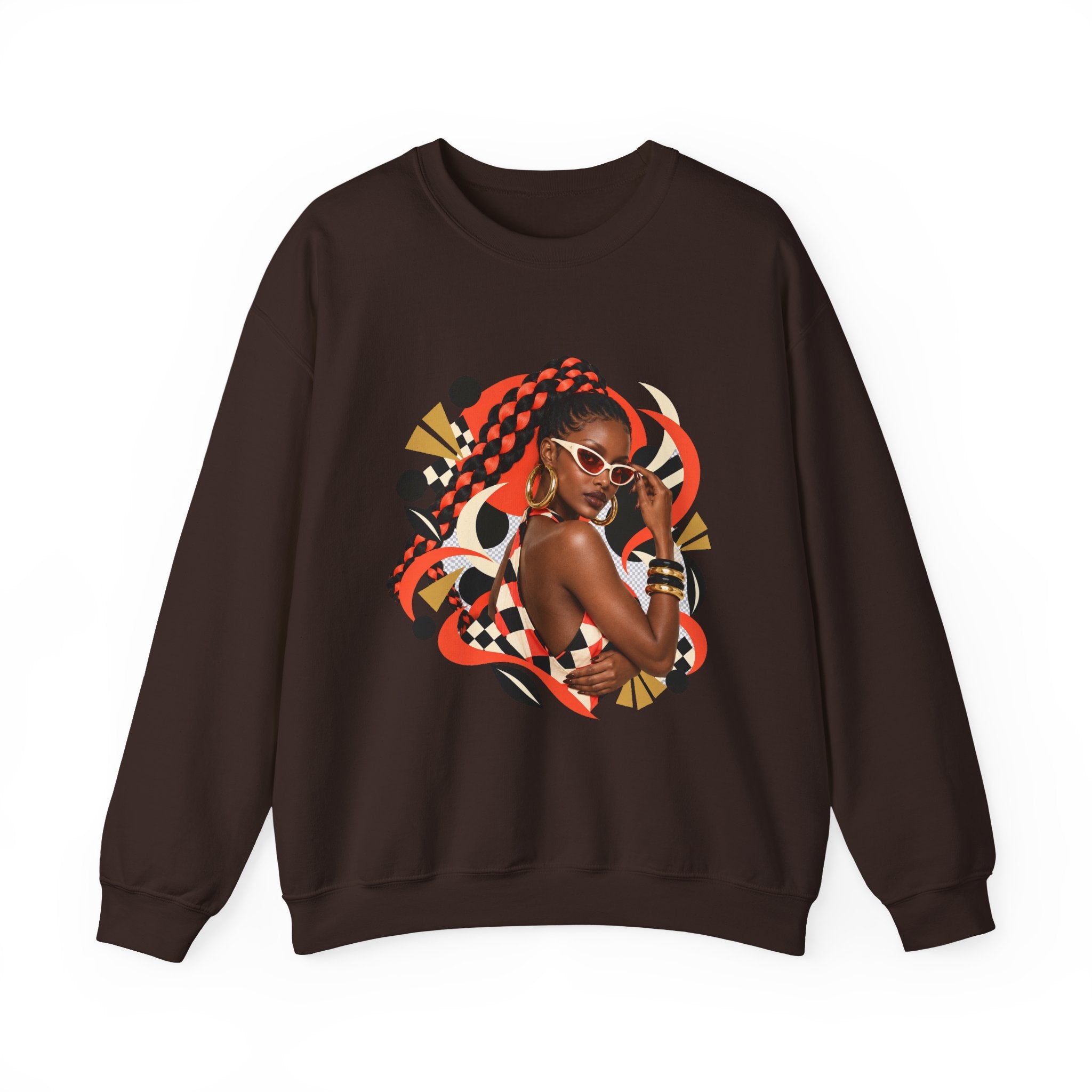 Afro Chic Crewneck Sweatshirt — Bold Red Braids Graphic