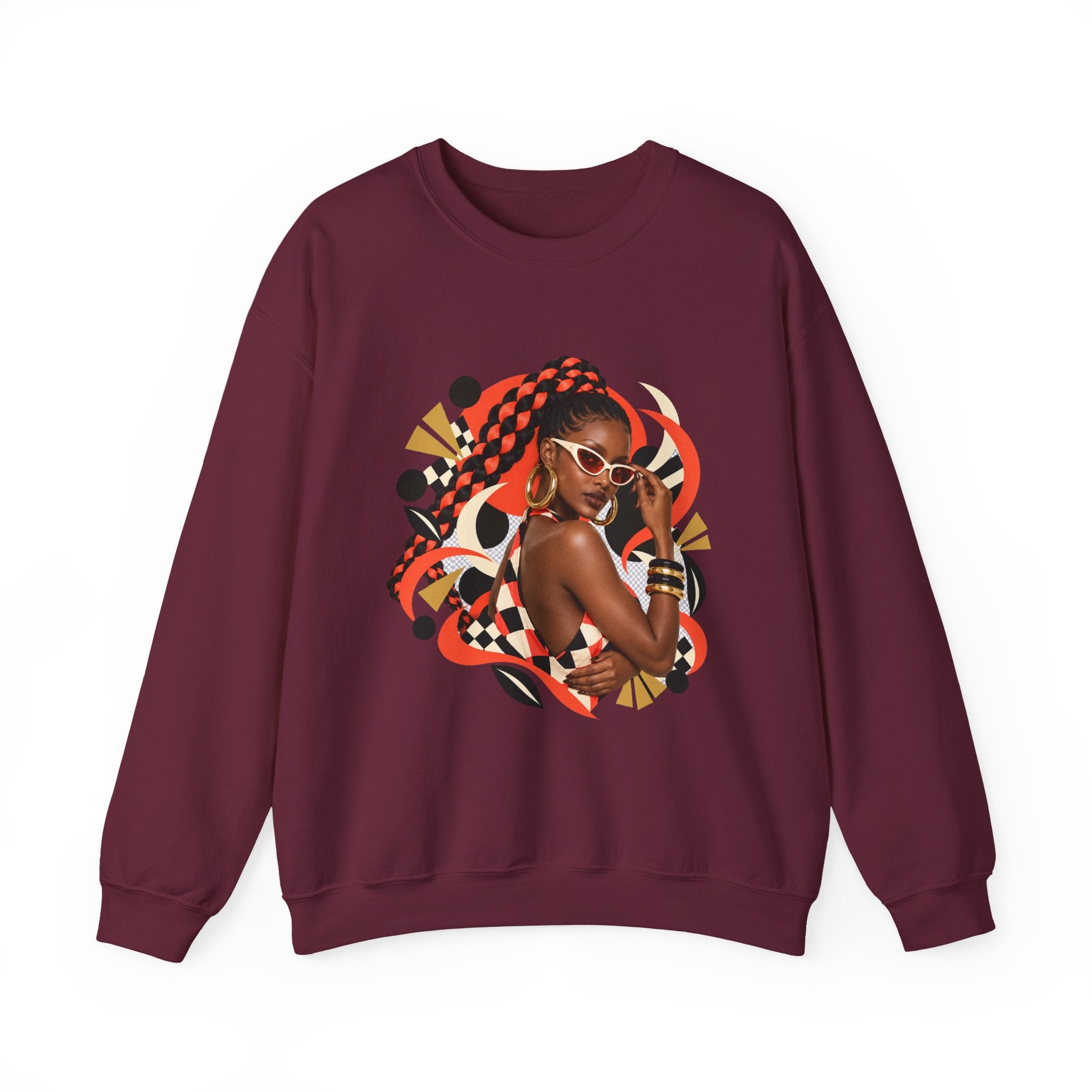 Afro Chic Crewneck Sweatshirt — Bold Red Braids Graphic
