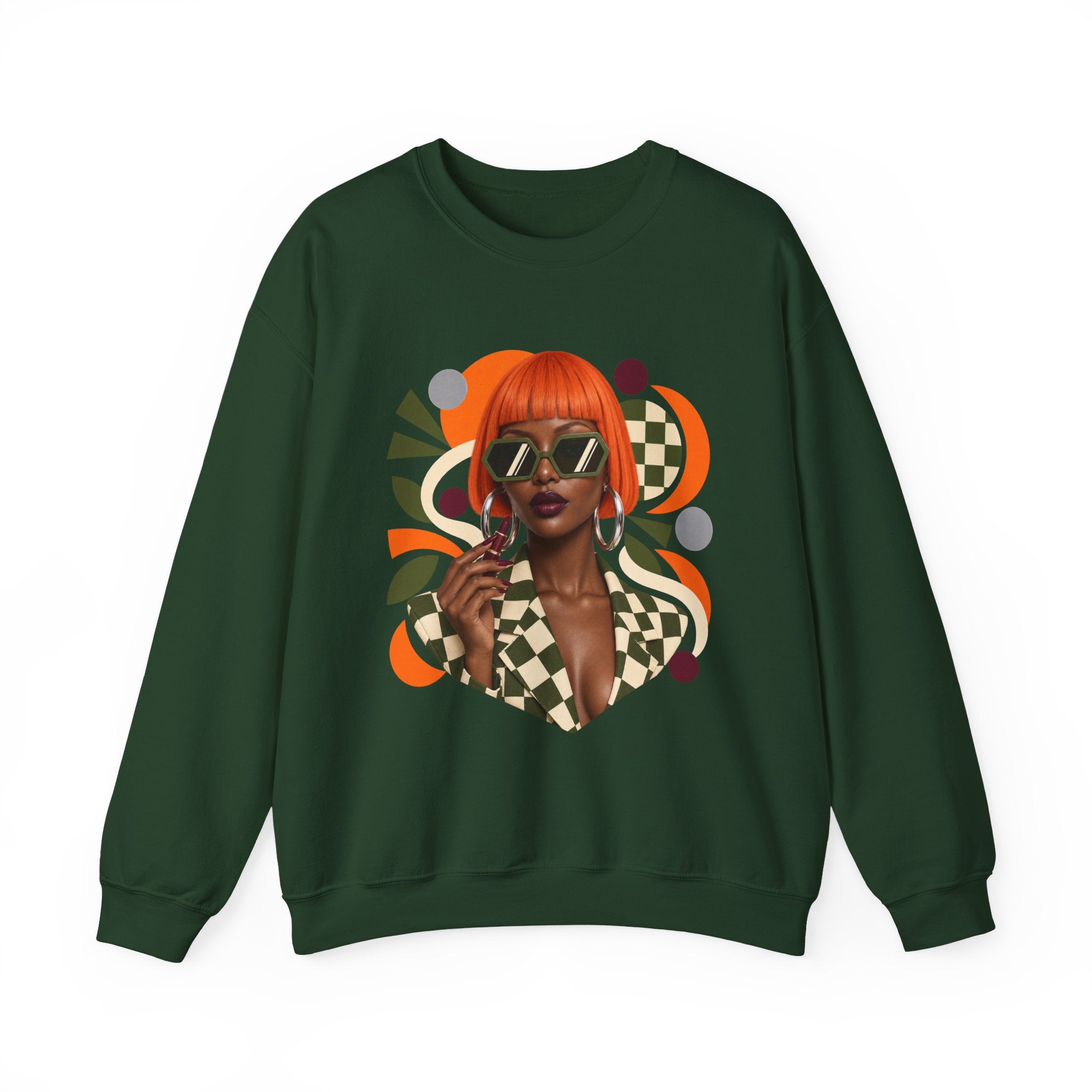 Retro Orange Bob Fashion Illustration Sweatshirt | Vintage Geometric Portrait