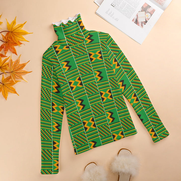 Green African Print Lapel Sweater