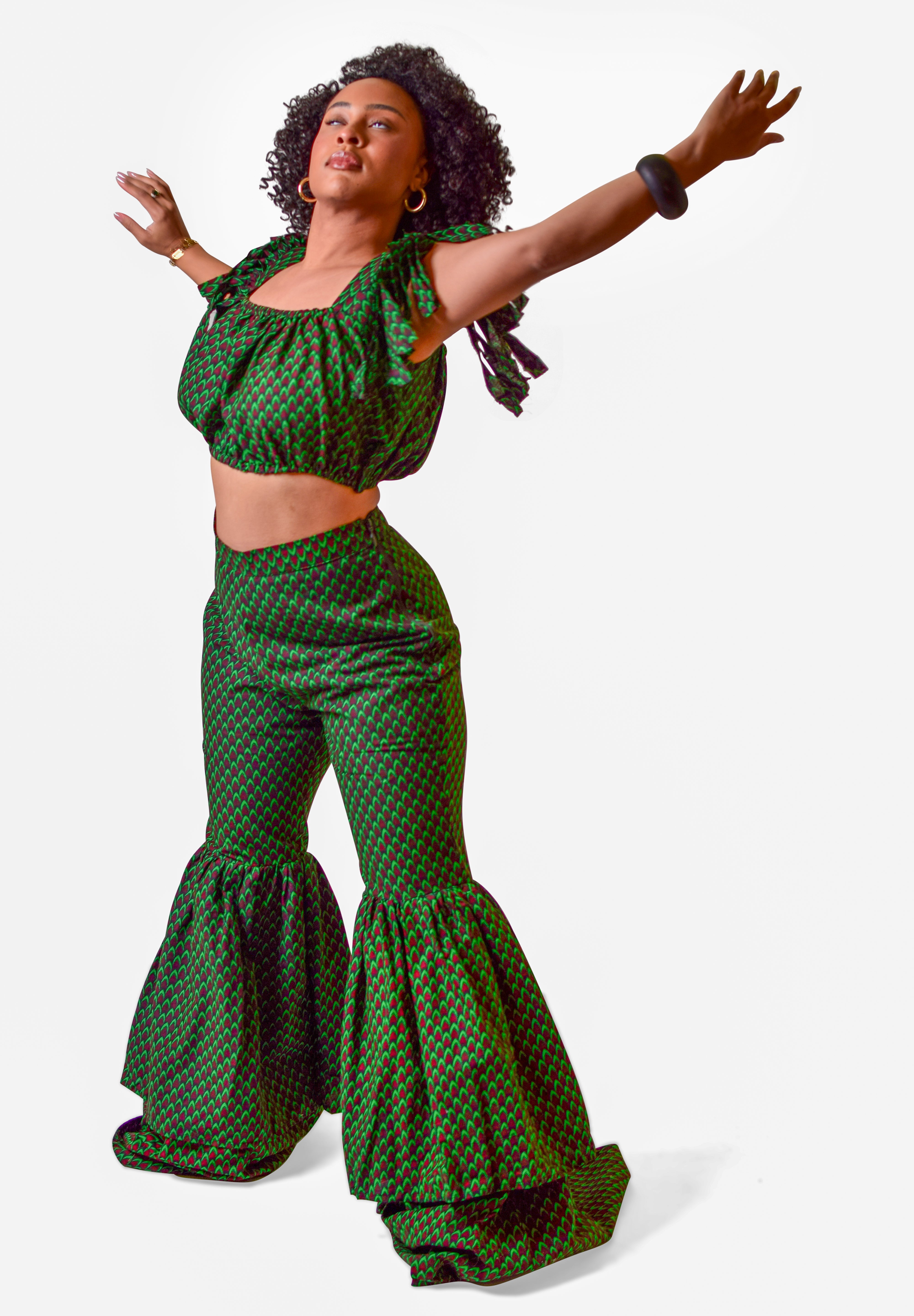 Npkume Ankara Crop Top & Flared Pants Set