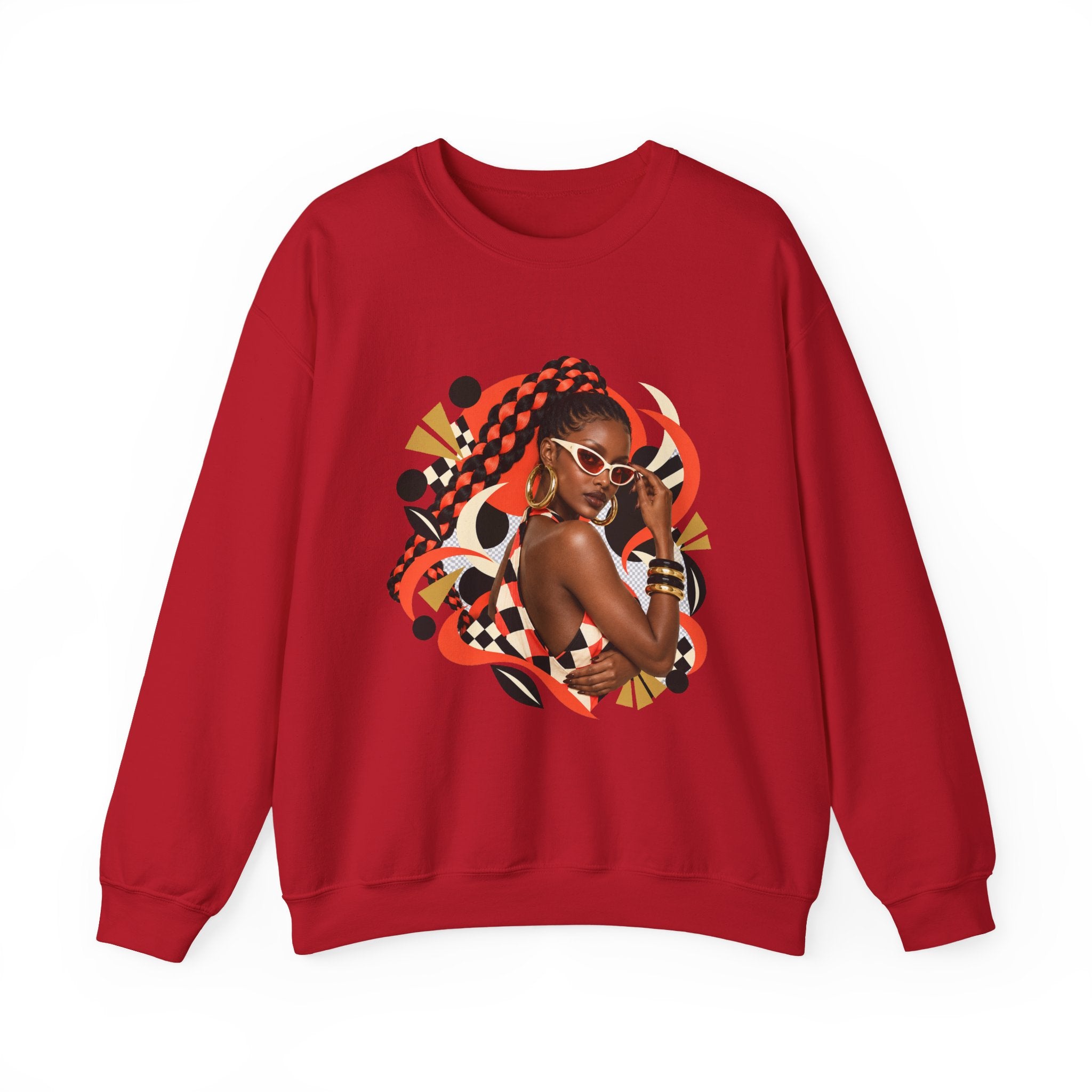 Afro Chic Crewneck Sweatshirt — Bold Red Braids Graphic