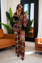 Okuko Ankara Silk Two-Piece Set with Feathered Sleeves