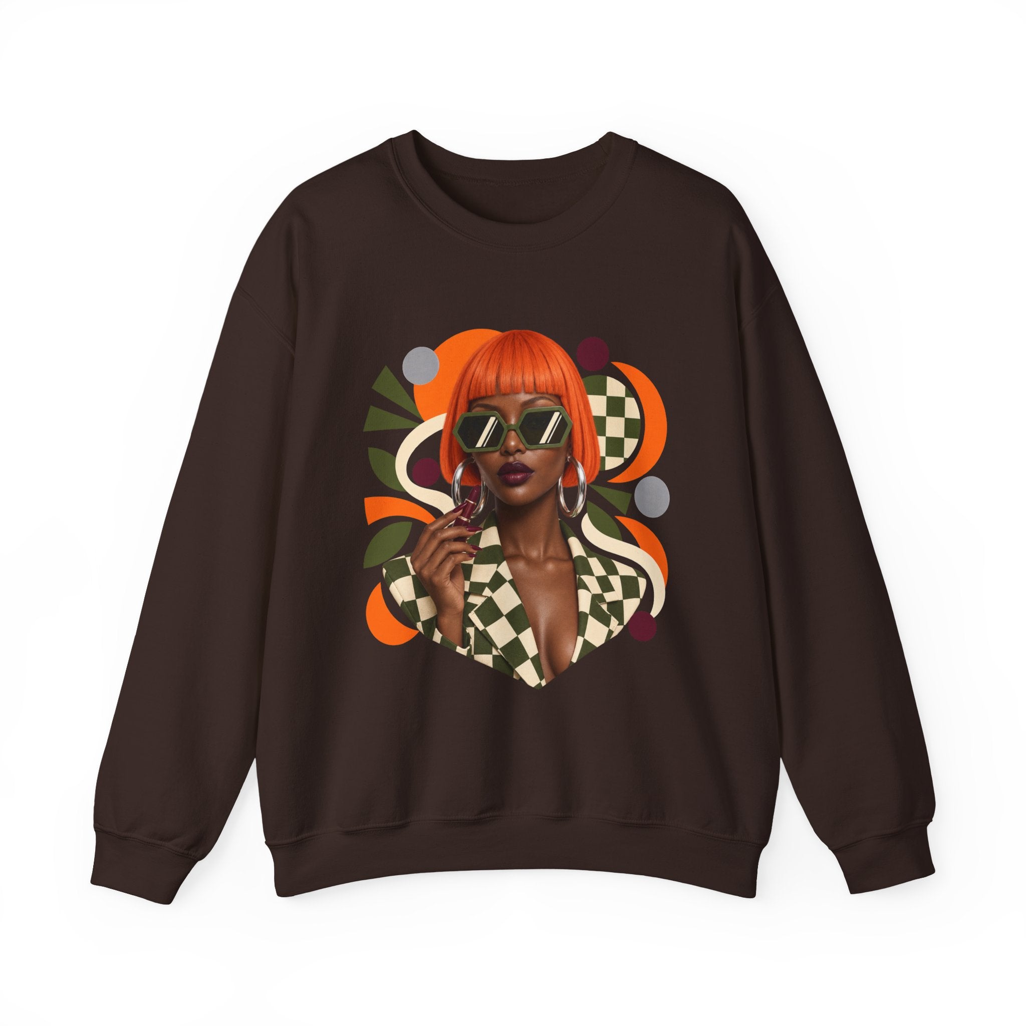 Retro Orange Bob Fashion Illustration Sweatshirt | Vintage Geometric Portrait