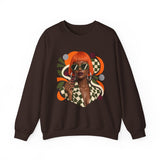 Retro Orange Bob Fashion Illustration Sweatshirt | Vintage Geometric Portrait