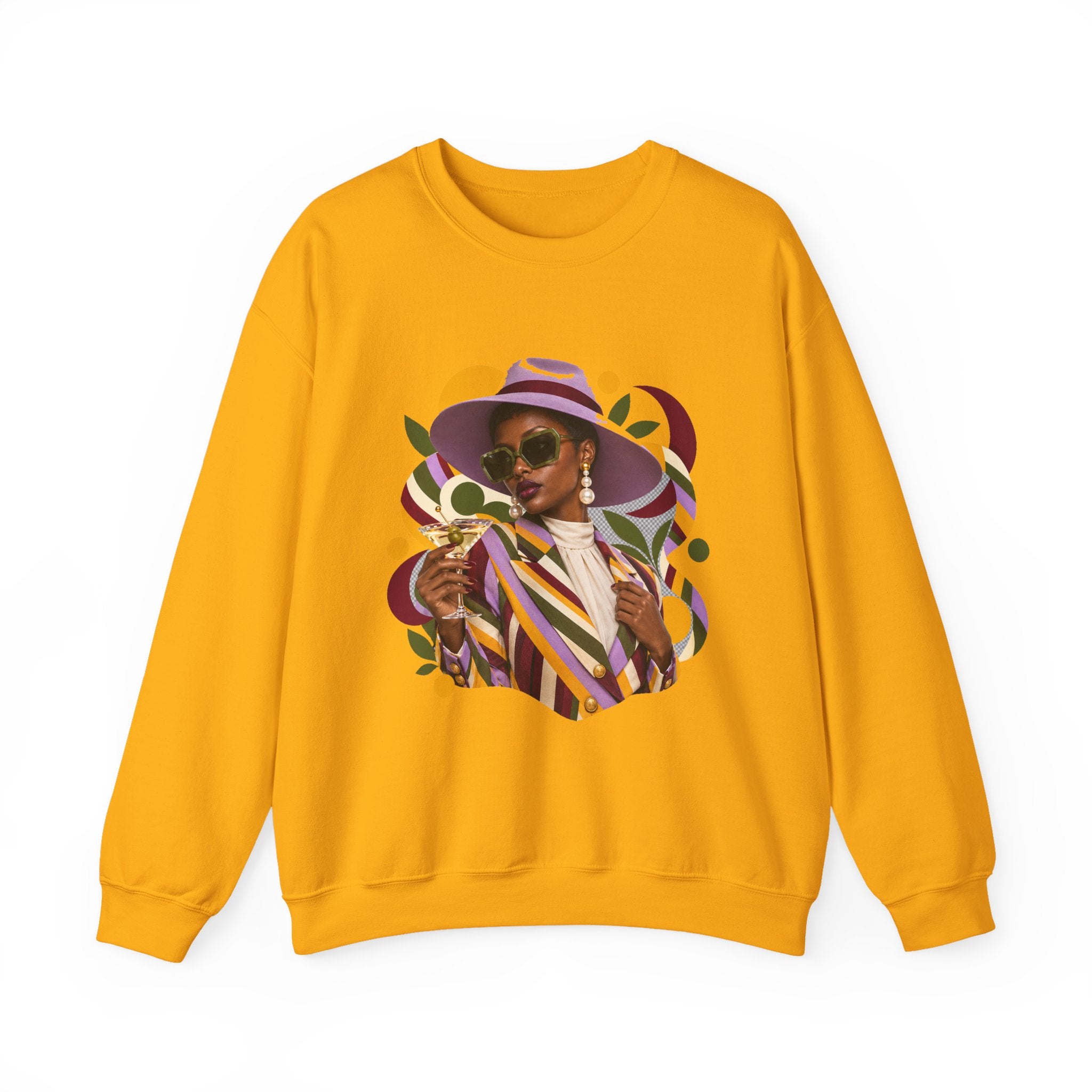 Crewneck Sweatshirt — Retro Chic Black Woman Portrait Graphic