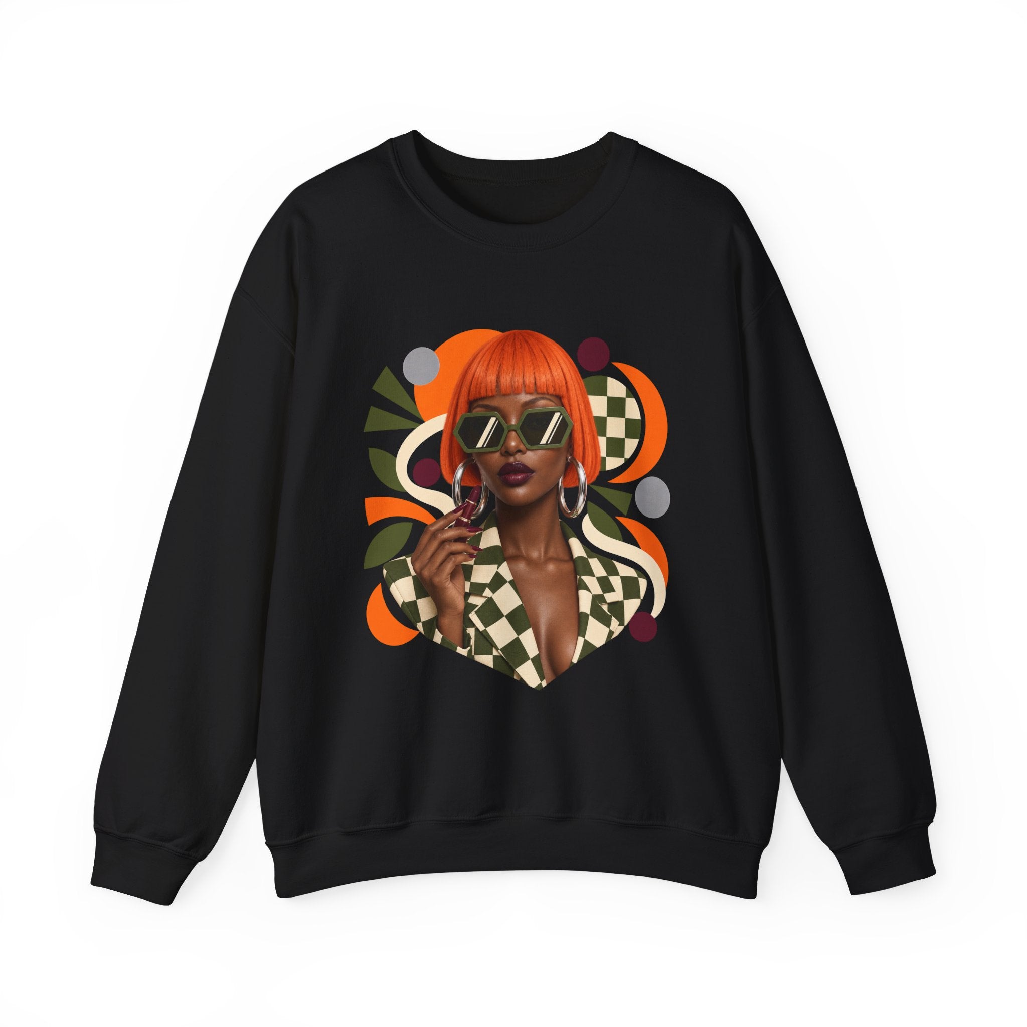 Retro Orange Bob Fashion Illustration Sweatshirt | Vintage Geometric Portrait