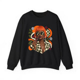 Retro Orange Bob Fashion Illustration Sweatshirt | Vintage Geometric Portrait