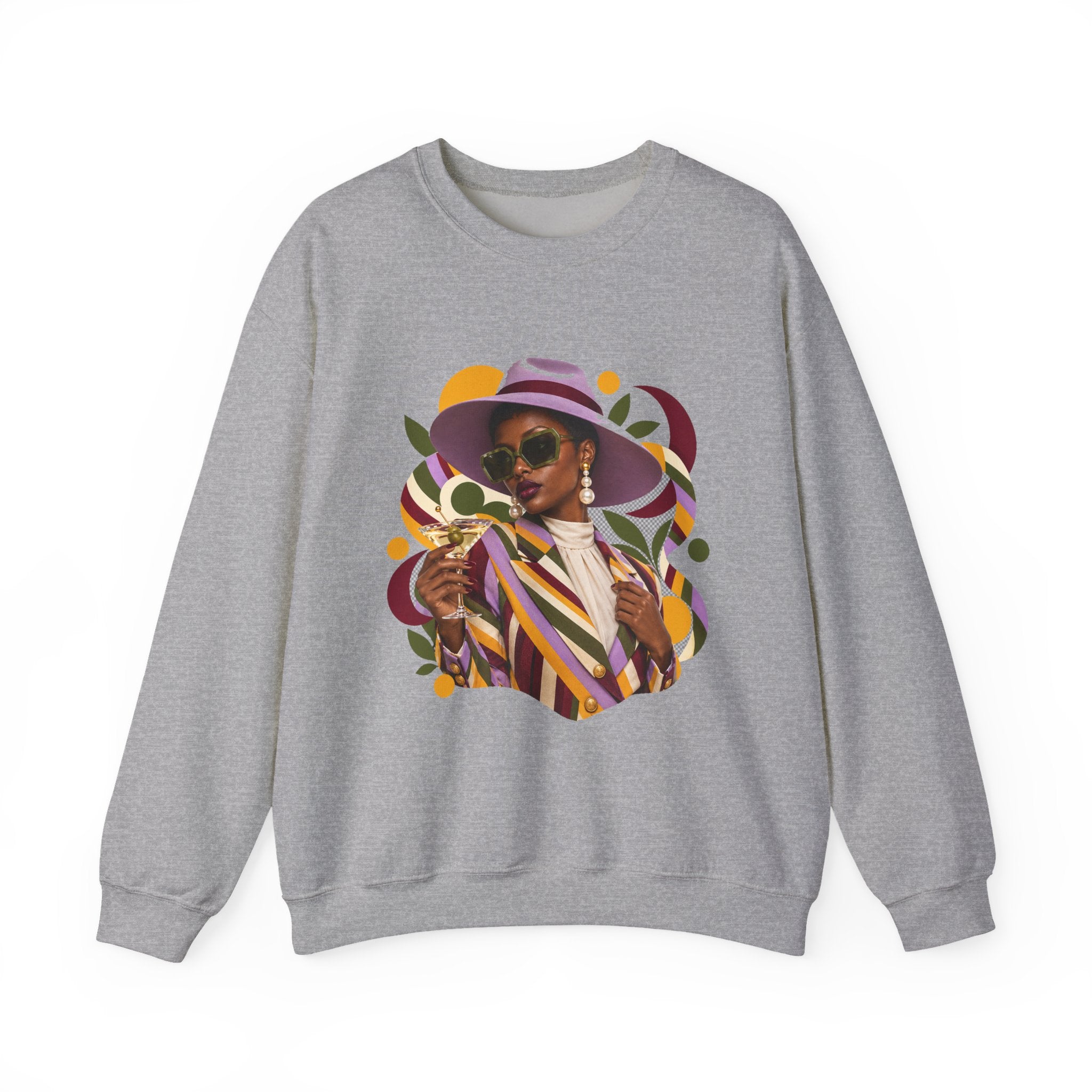 Crewneck Sweatshirt — Retro Chic Black Woman Portrait Graphic
