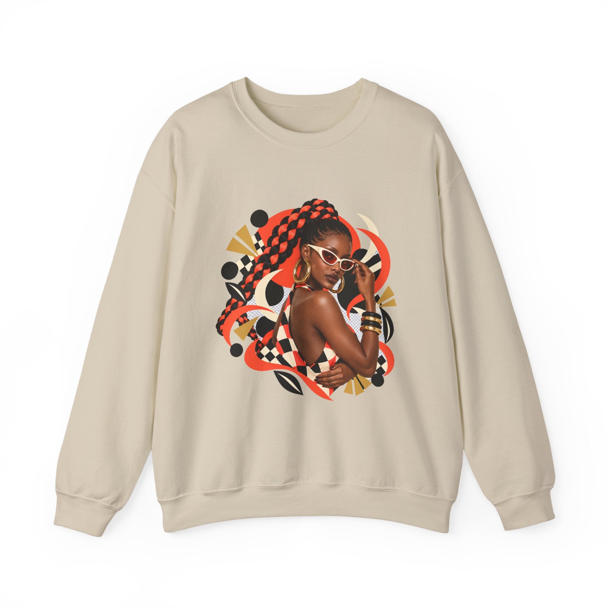 Afro Chic Crewneck Sweatshirt — Bold Red Braids Graphic