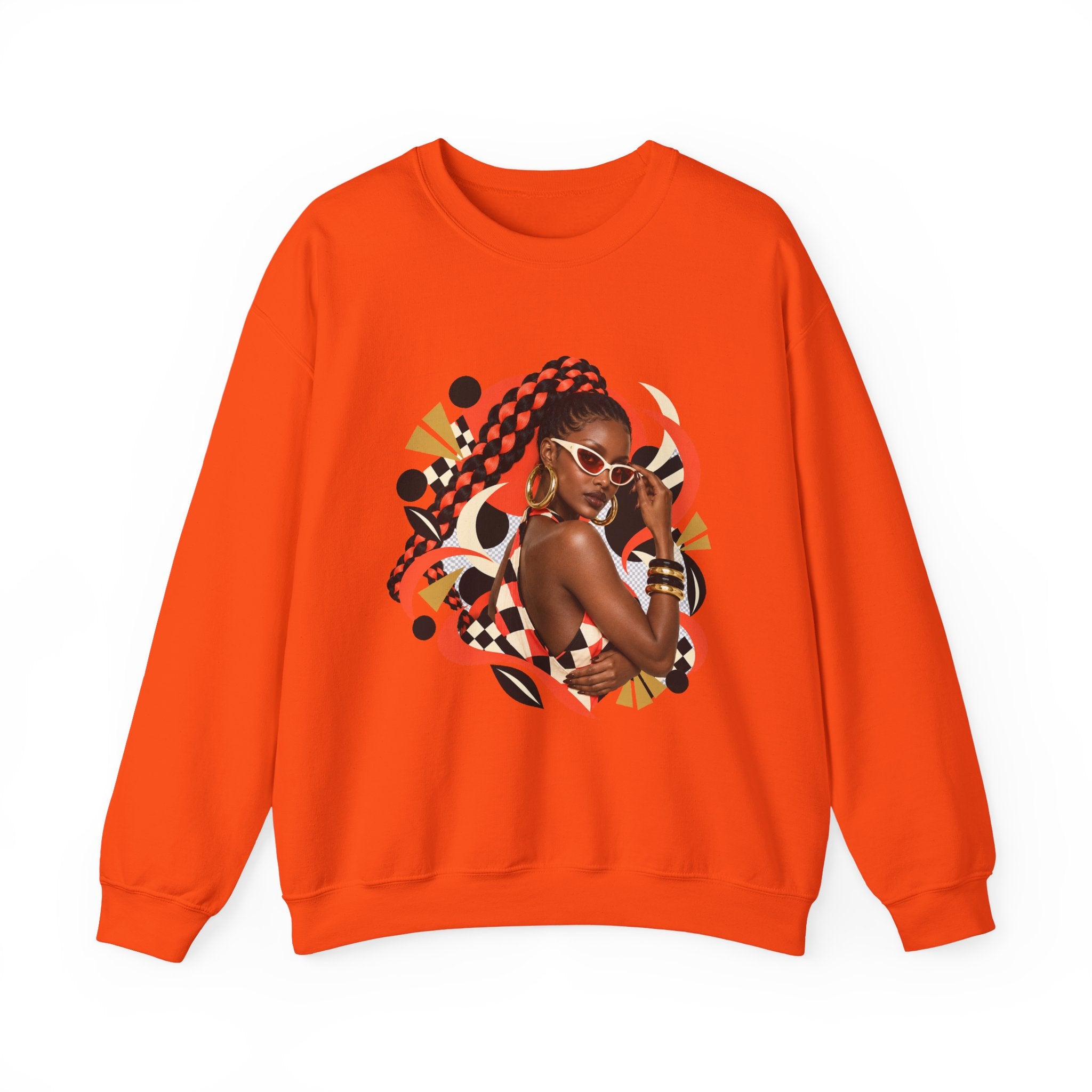 Afro Chic Crewneck Sweatshirt — Bold Red Braids Graphic