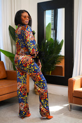 Nnodu Ankara Silk Two-Piece Set with Feathered Sleeves
