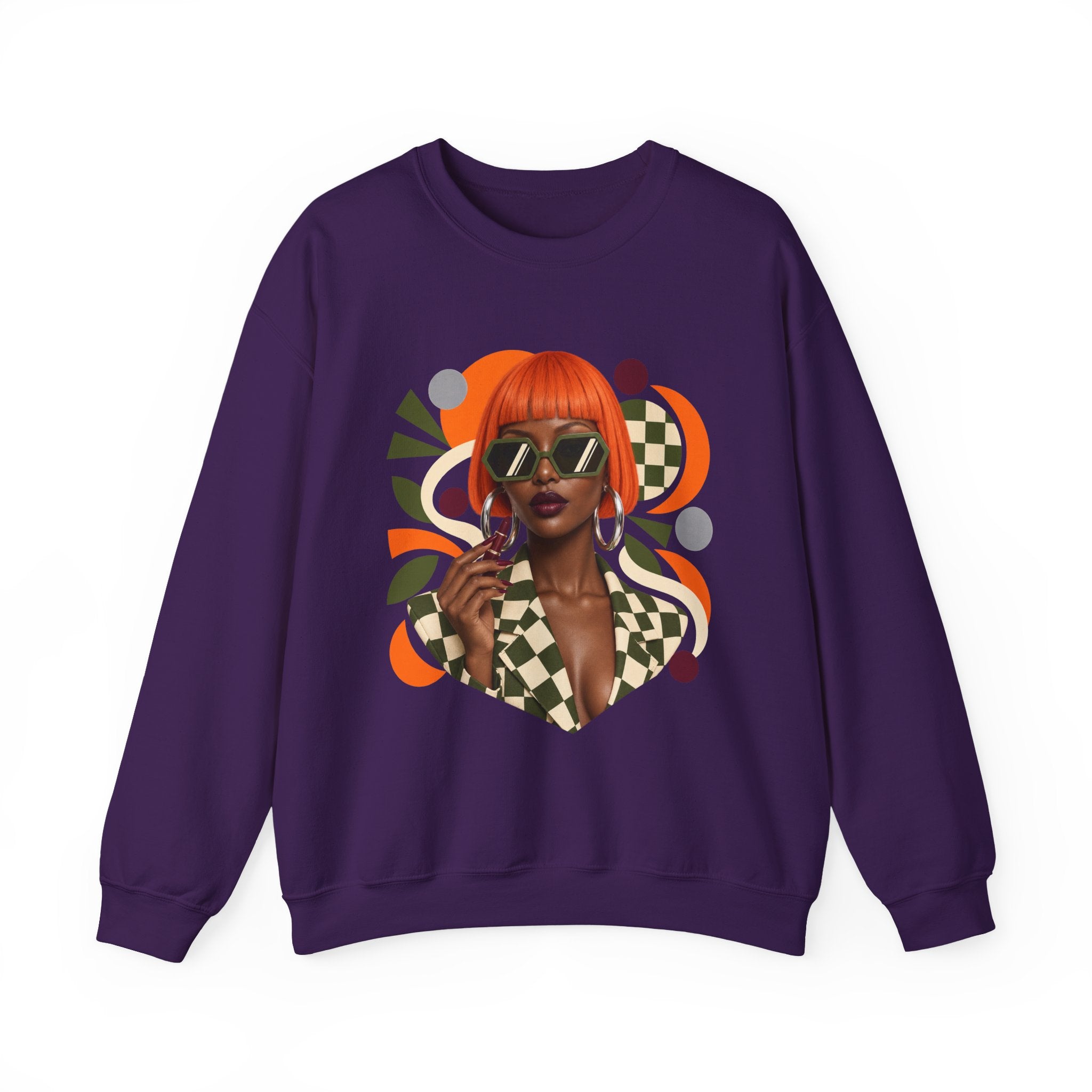Retro Orange Bob Fashion Illustration Sweatshirt | Vintage Geometric Portrait