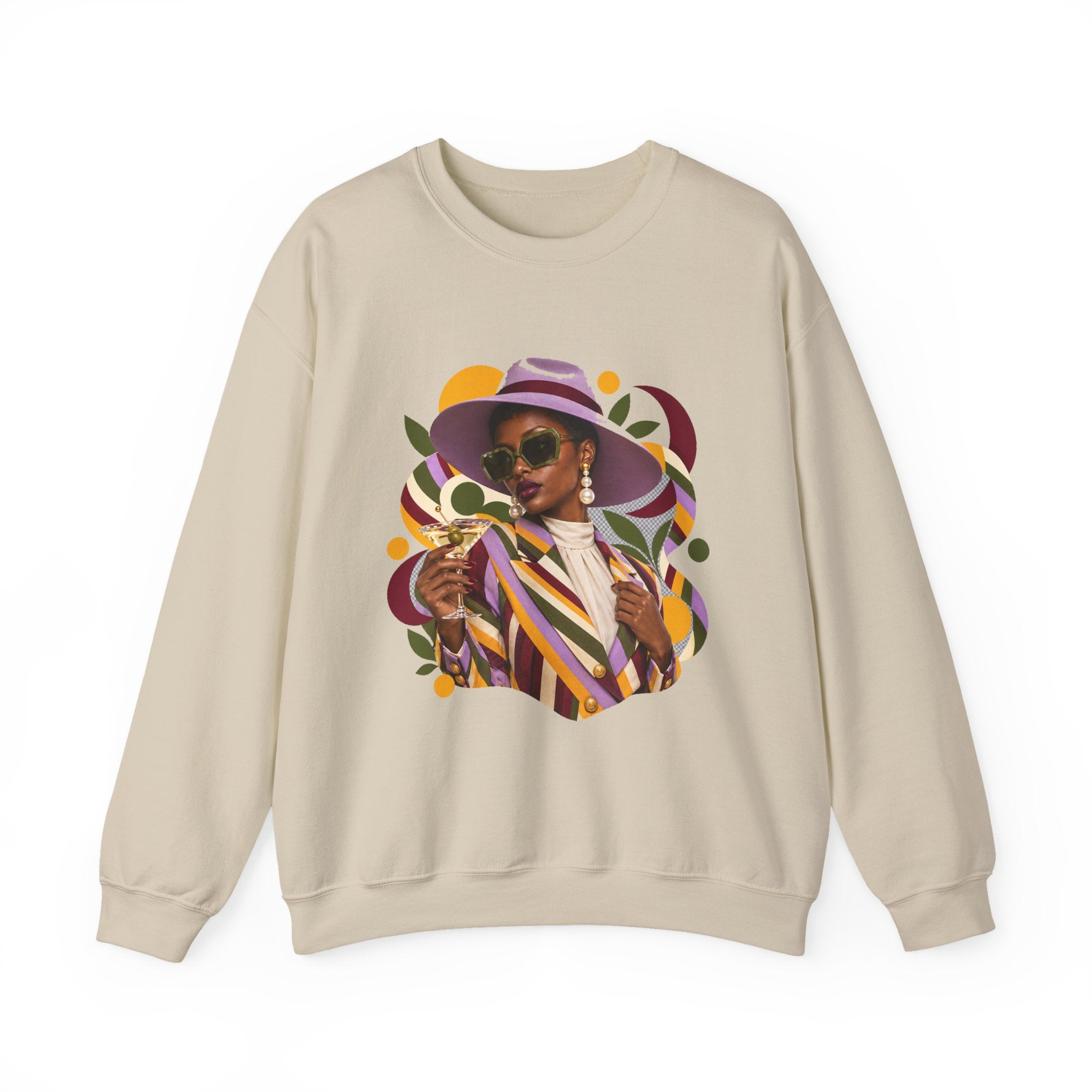 Crewneck Sweatshirt — Retro Chic Black Woman Portrait Graphic