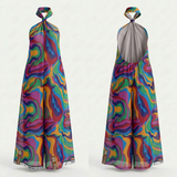 Osikapa Mesh Abstract Swirl Jumpsuit - Multicolor Mesh